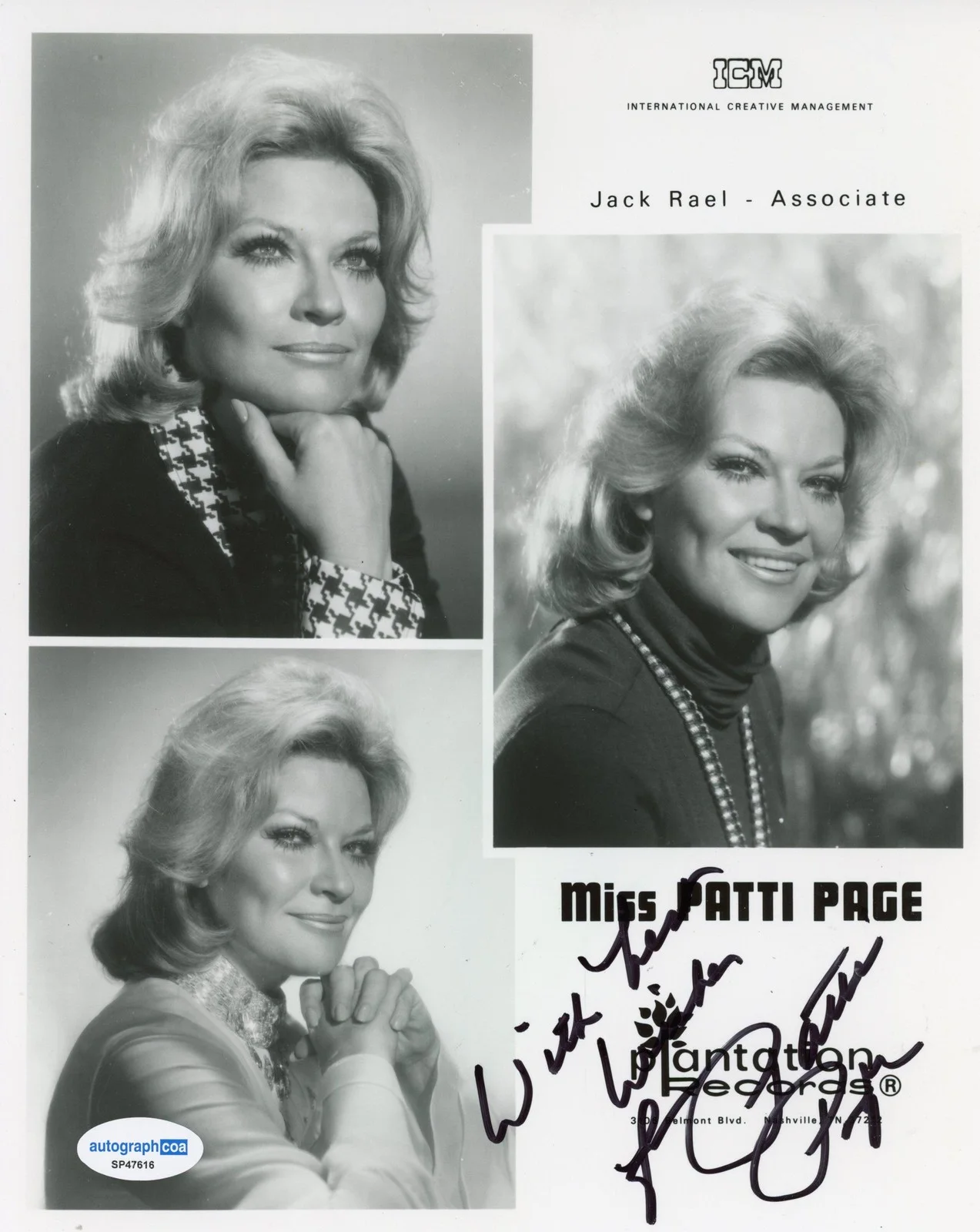 Patti Page — Patti Page "Tennessee Waltz" Singer AUTOGRAPH Signed 8x10 Photo B ACOA