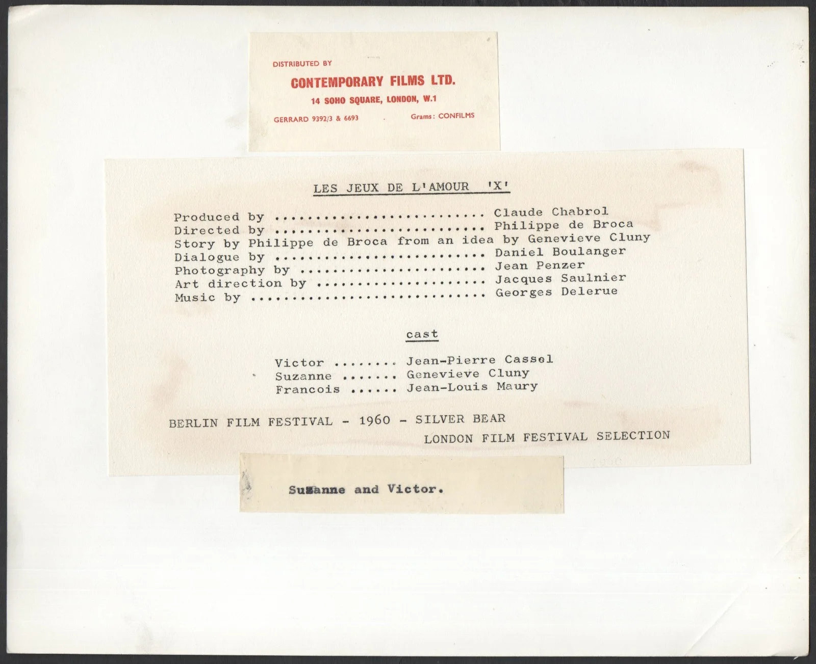 PLAYING AT LOVE 1960 Jean-Pierre Cassel, Geneviève Cluny 10x8 STILL, изображение 2