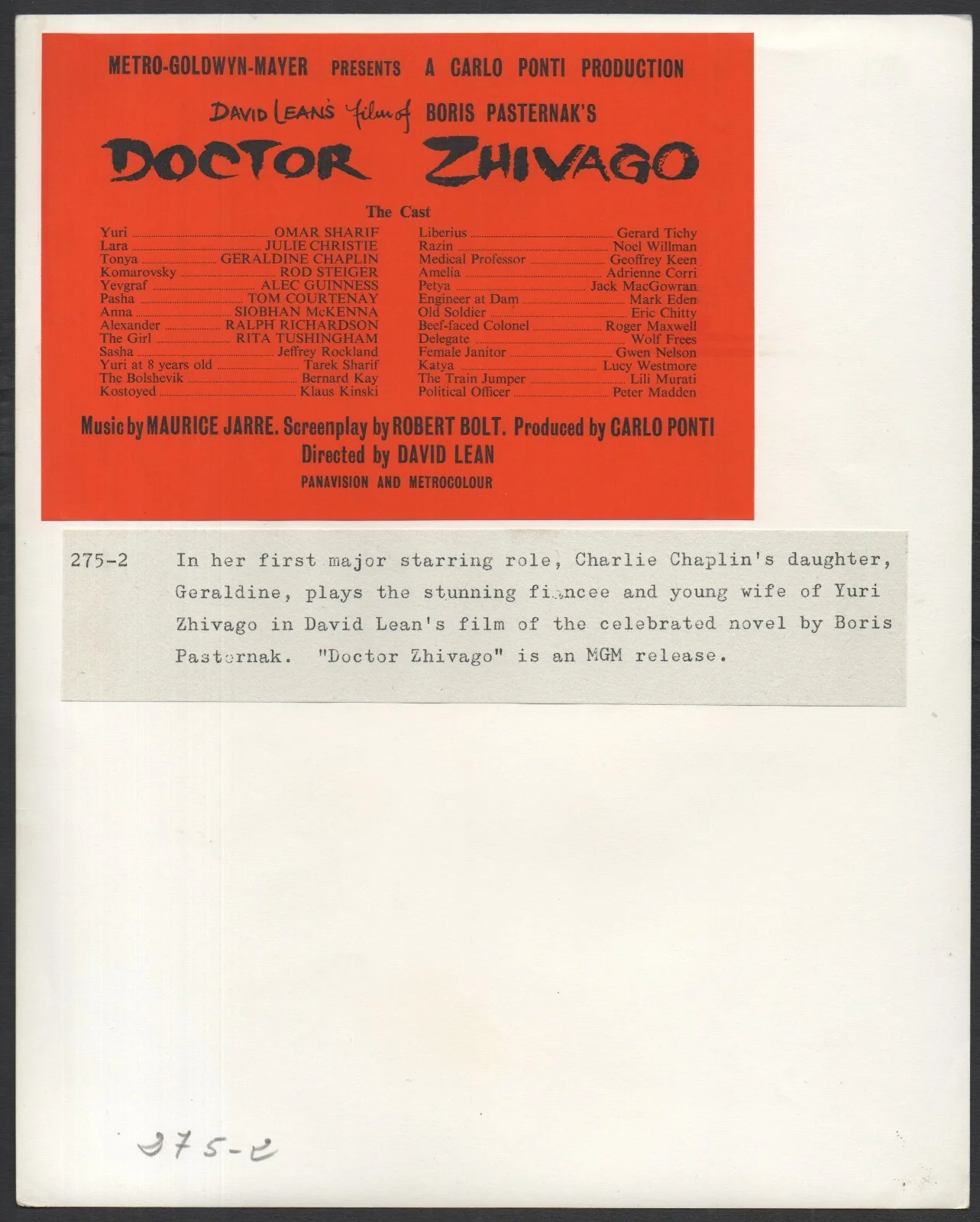 DOCTOR ZHIVAGO 1965 David Lean Geraldine Chaplin 10x8 PORTRAIT #2, image 2