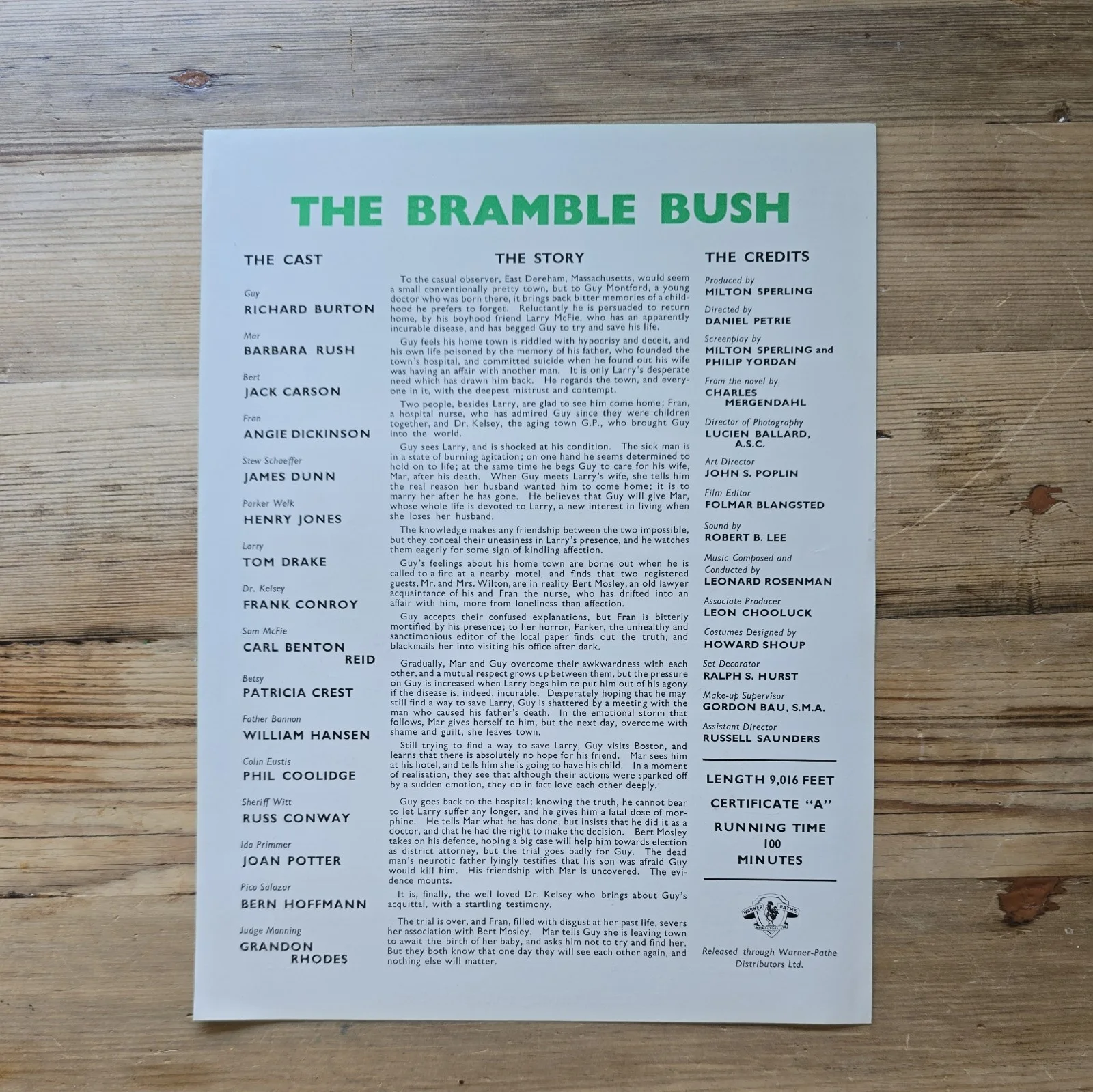 THE BRAMBLE BUSH UK press sheet 1960 Richard Burton Barbara Rush Jack Carson, изображение 2