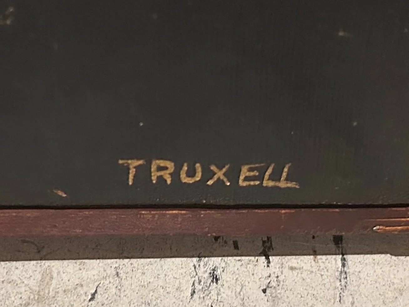 Truxell — Vintage abstract signed painting by Truxell, large framed folk art, image 3