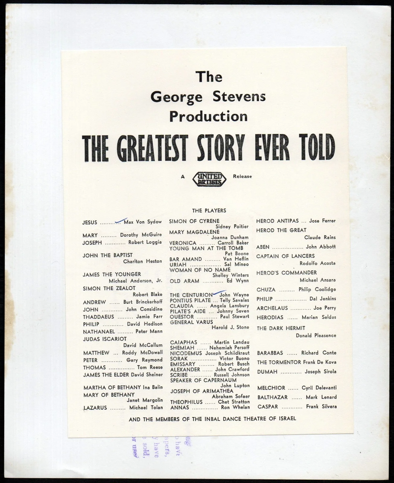 GREATEST STORY EVER TOLD 1965 Max von Sydow, John Wayne 10x8 STILL, image 2