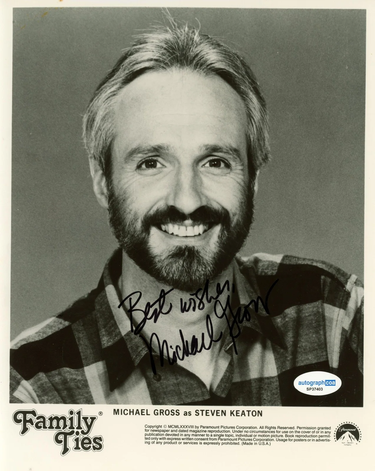 Michael Gross — Michael Gross "Family Ties" AUTOGRAPH Signed 'Steven Keaton' 8x10 Photo ACOA, изображение 2