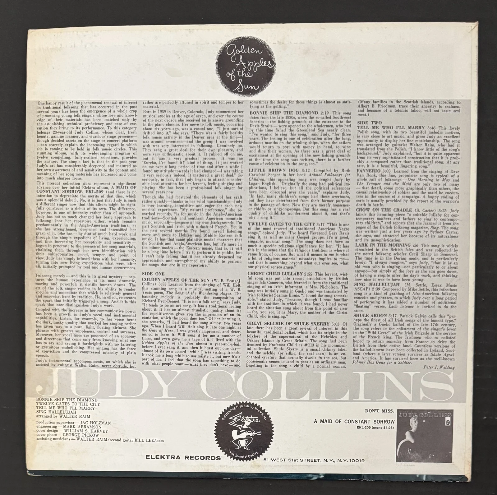 Judy Collins Signed Auto Album LP Record Cover "A Maid of Constant Sorrow" PSA, изображение 2