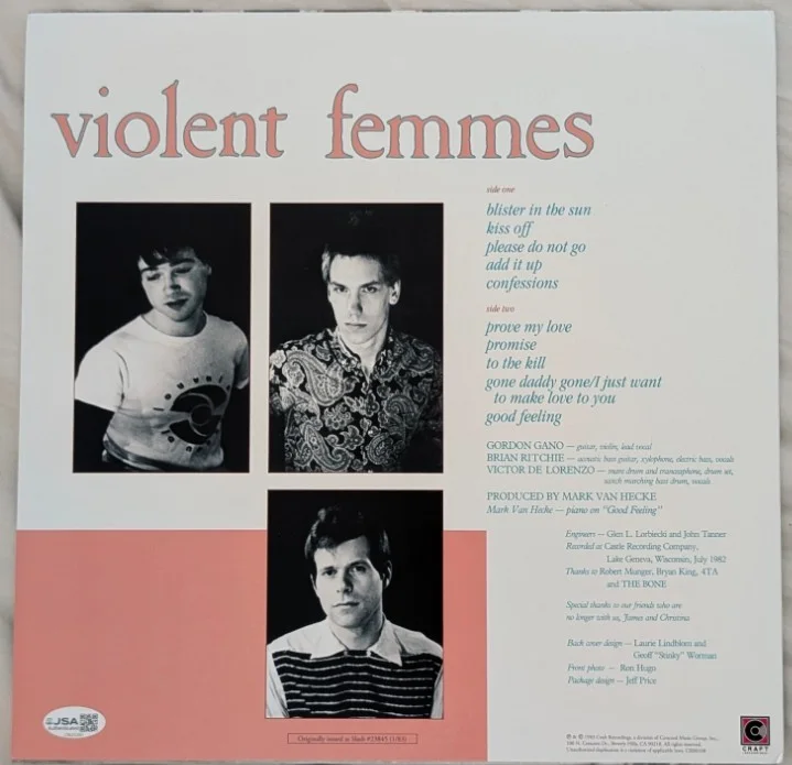VIOLENT FEMMES signed RECORD Lp Self-Titled JSA Coa GORDAN GANO RITCHIE BRIAN, image 3