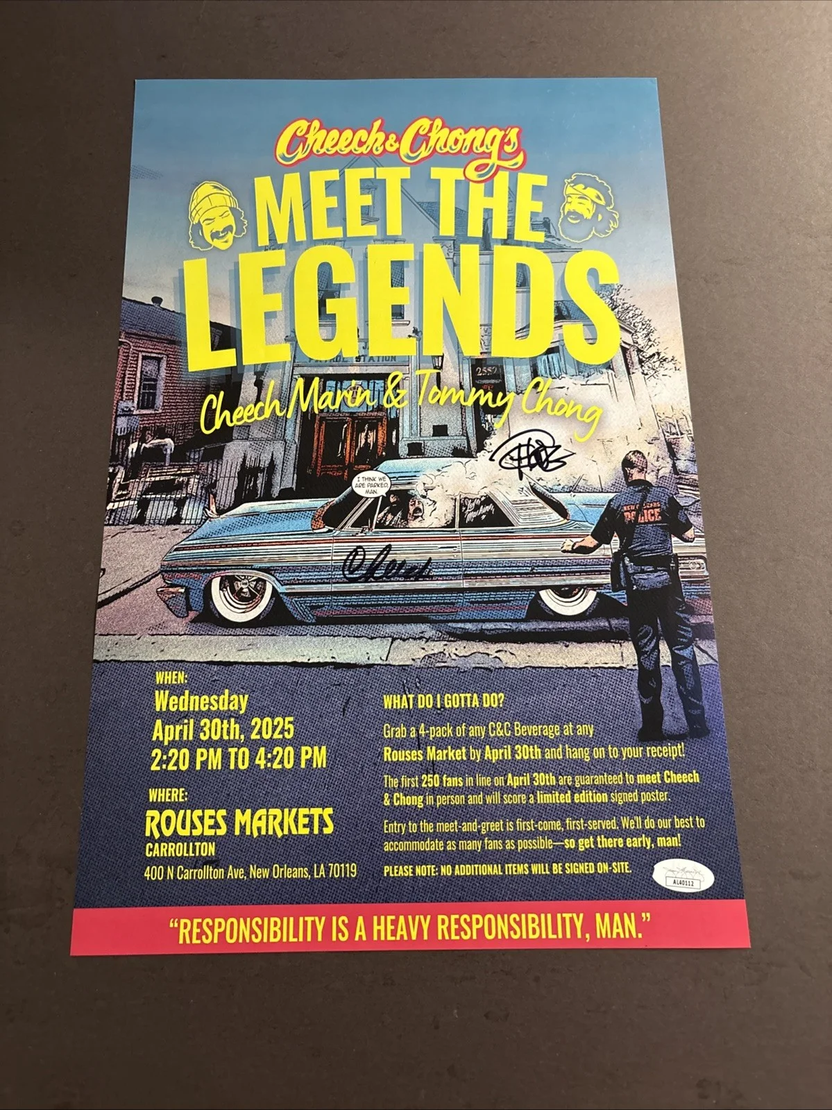 Cheech and Chong — Cheech and Chong Autographed 11X17 Meet the Legends Paper Poster - JSA Hologram