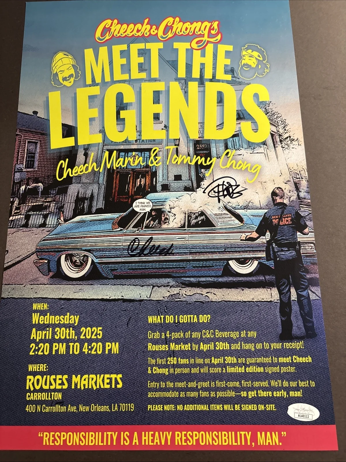 Cheech, Chong — Cheech and Chong Autographed 11X17 Meet the Legends Paper Poster - JSA Hologram, изображение 2