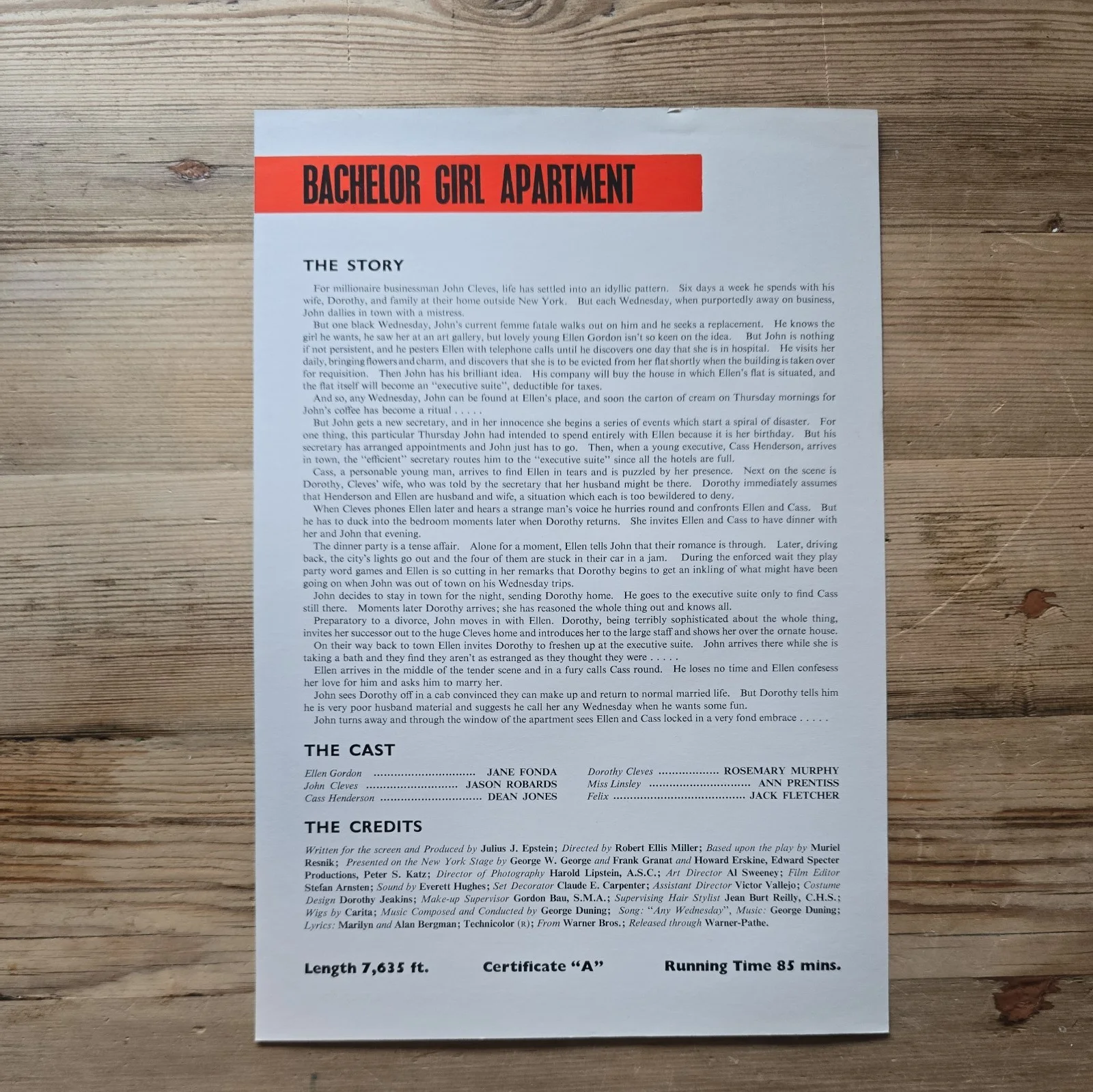 BACHELOR GIRL APARTMENT press sheet 1969 Jane Fonda Jason Robards Dean Jones, изображение 2