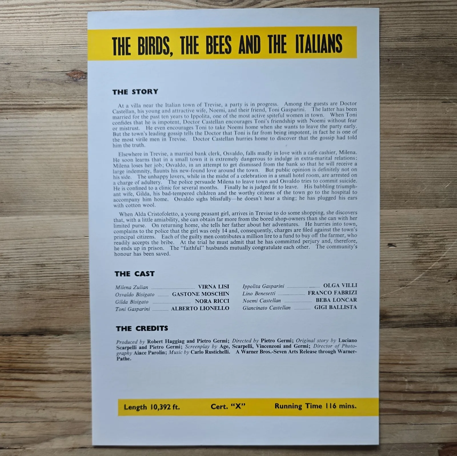 THE BIRDS, THE BEES AND THE ITALIANS press sheet 1969 Virna Lisi Nora Ricci, изображение 2