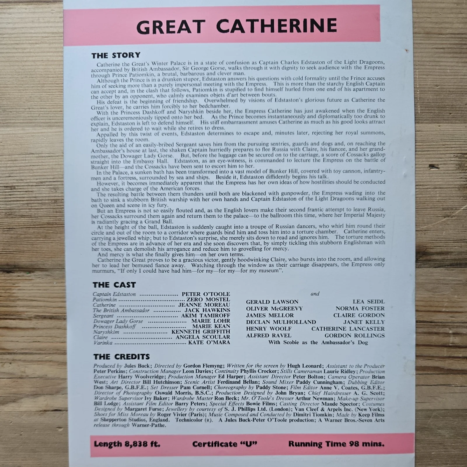 GREAT CATHERINE press sheet 1969 Peter O'Toole Zero Mostel Jeanne Moreau, изображение 2