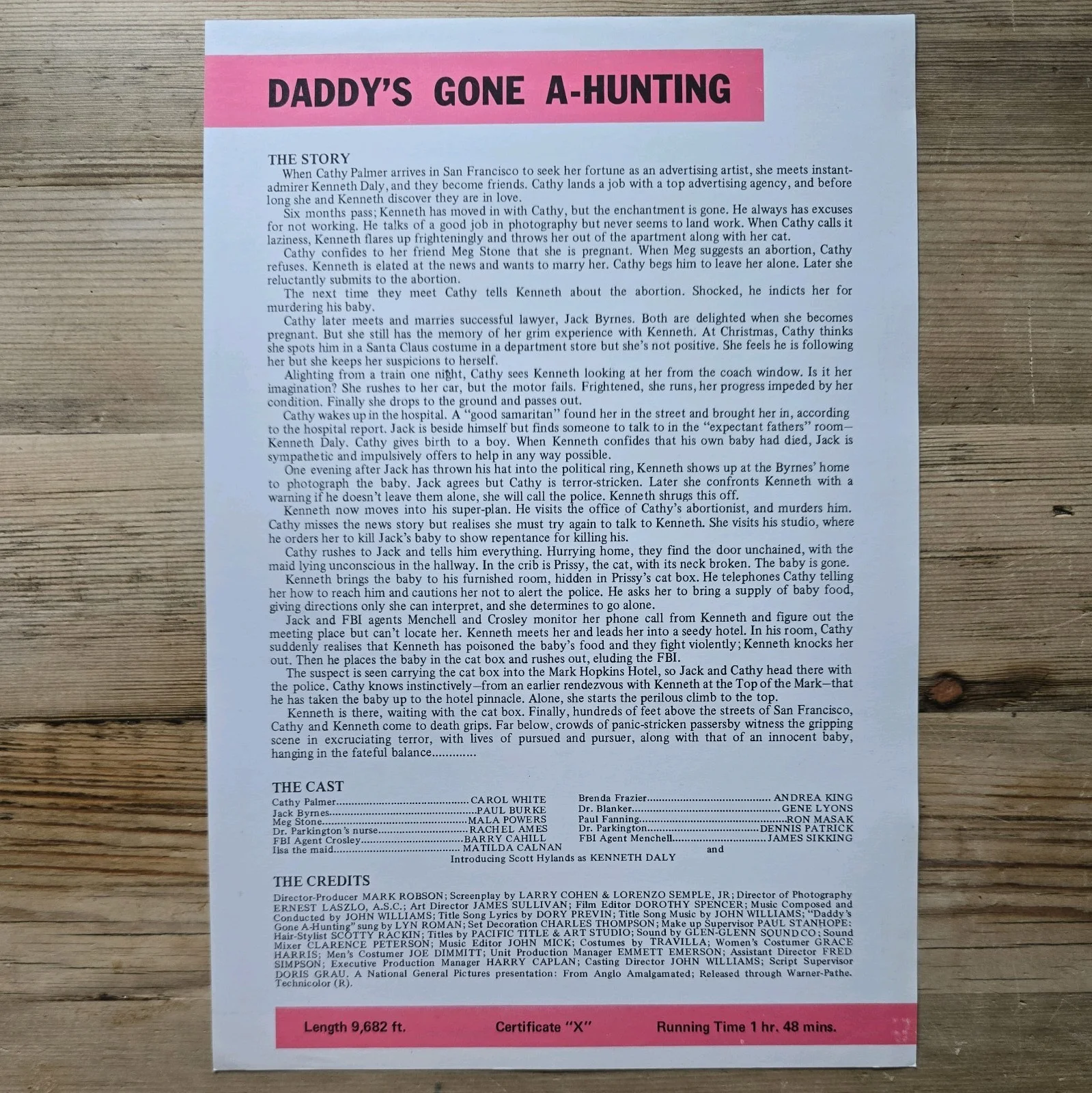 DADDY'S GONE A-HUNTING press sheet 1969 Carol White Mark Robson Paul Burke, изображение 2