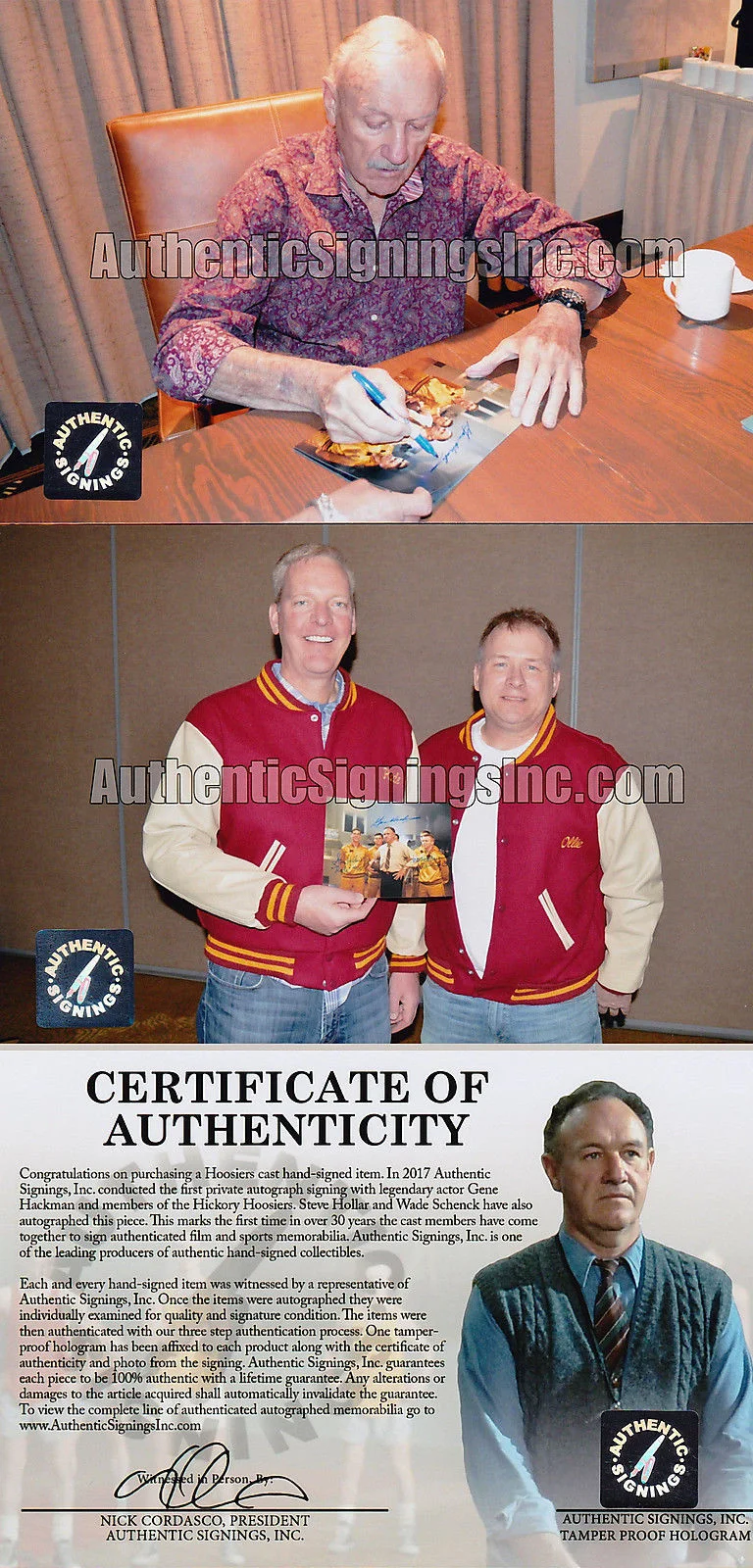 gene hackman — Gene Hackman. Hollar & Schenck Autographed Hoosiers 8x10 Photo ASI Proof, изображение 2