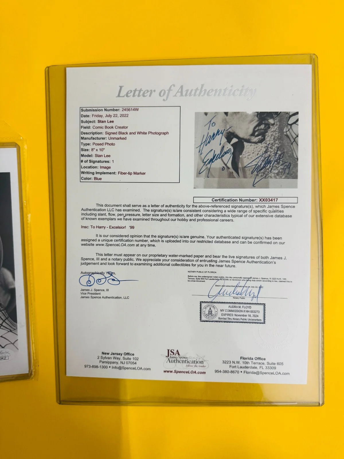 Stan Lee — STAN LEE Signed Inscribed Inscription EXCELSIOR Spider-Man auto photo JSA LOA, image 2