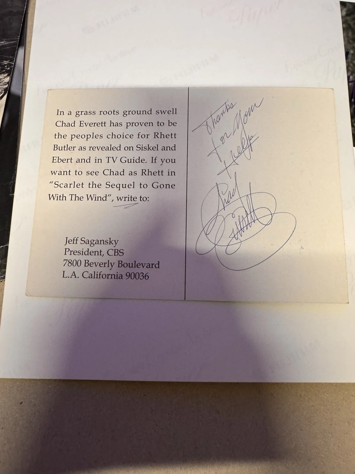 Chad Everett Signed 5x7 As Rhett From Gone With The Wind, изображение 2