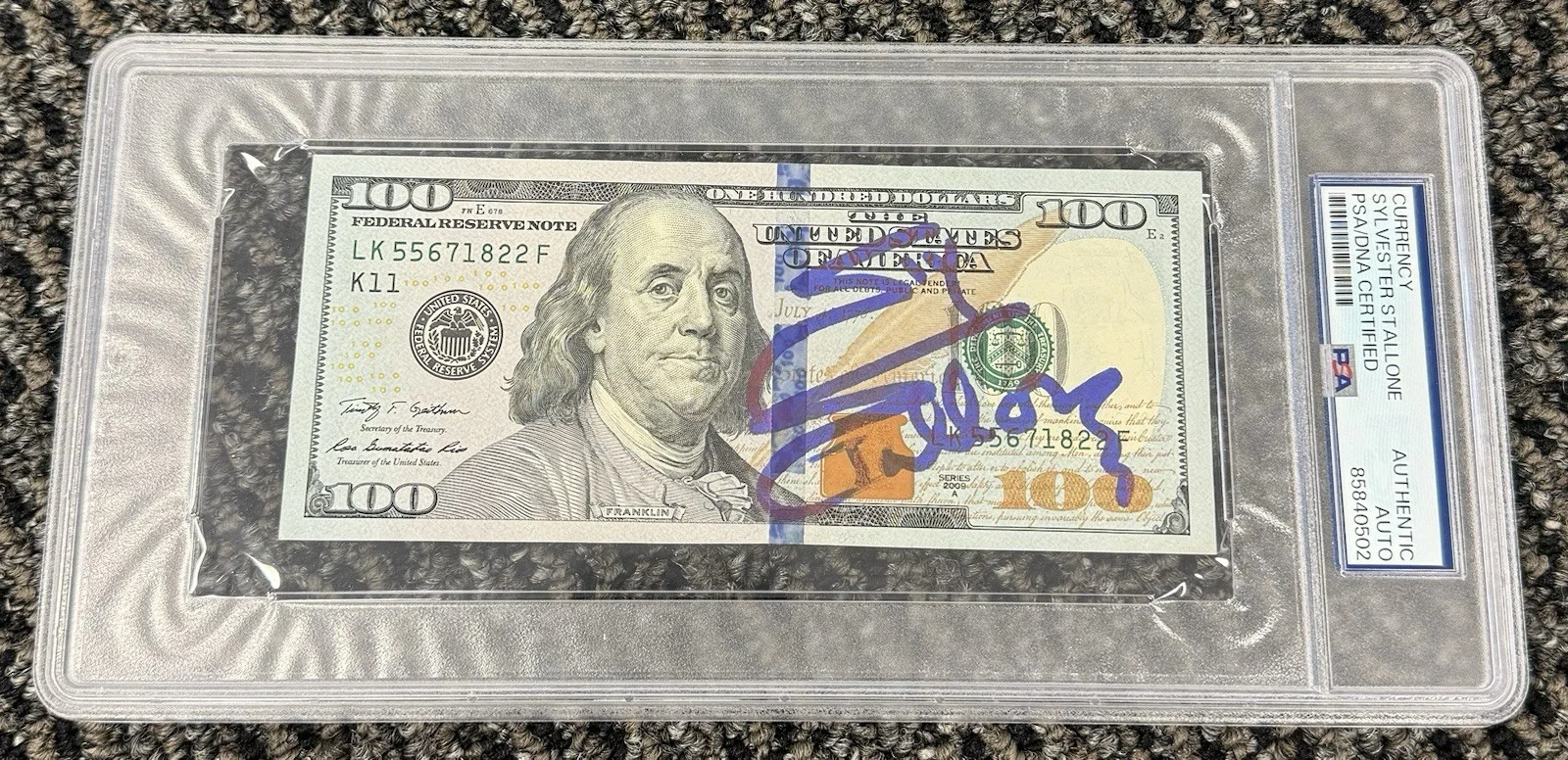 Sylvester Stallone — Sylvester Stallone Signed Autograph $100 Bill Currency PSA/DNA Encapsulated