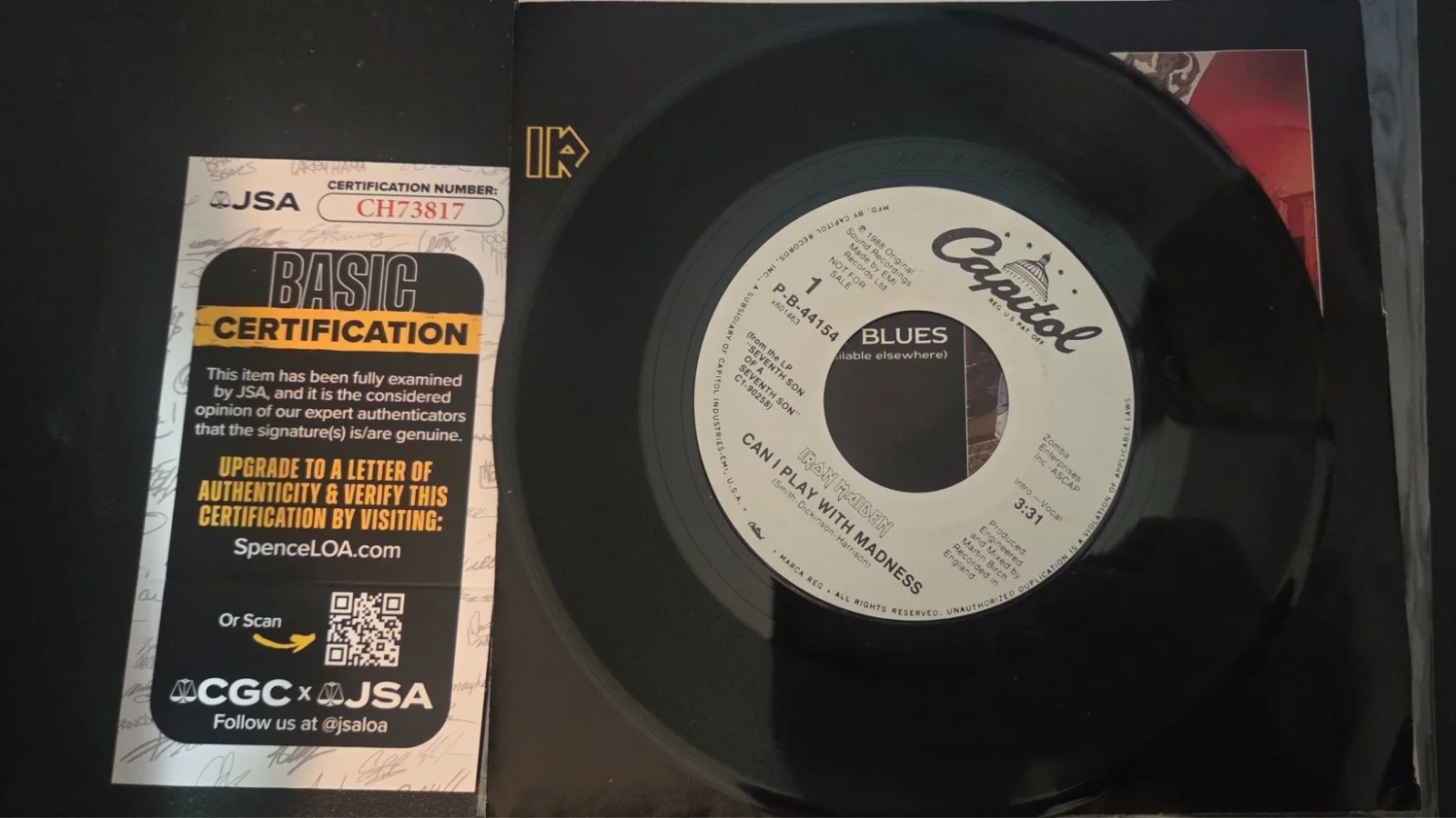 bruce Dickinson nicko McBrian iron maiden signed 45 record jsa, image 2