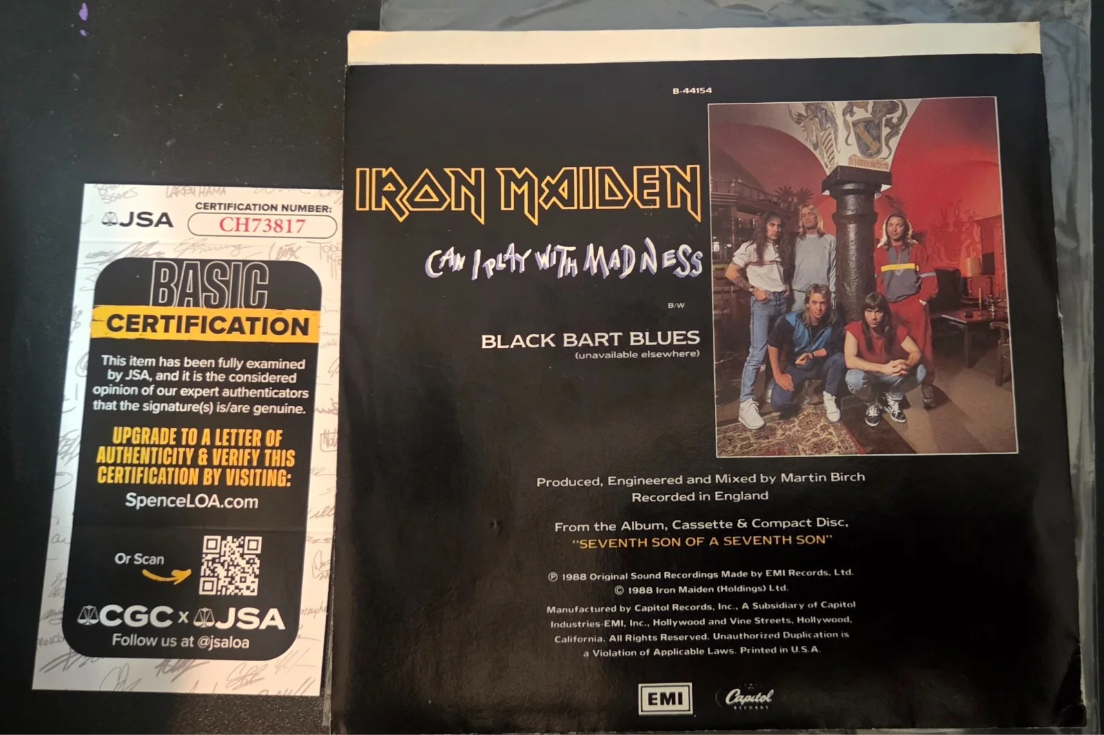bruce Dickinson nicko McBrian iron maiden signed 45 record jsa, image 3