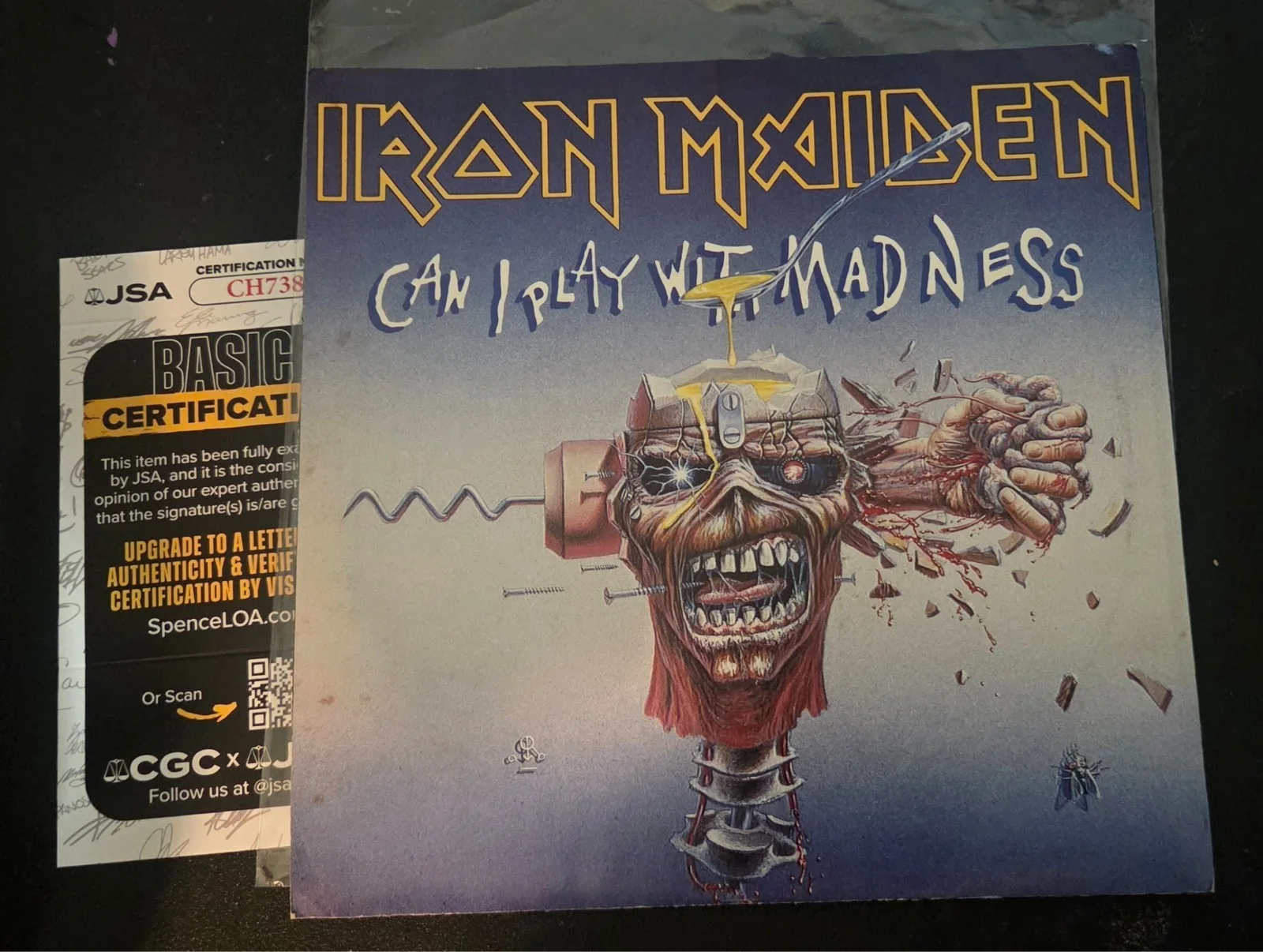 bruce Dickinson nicko McBrian iron maiden signed 45 record jsa, image 4
