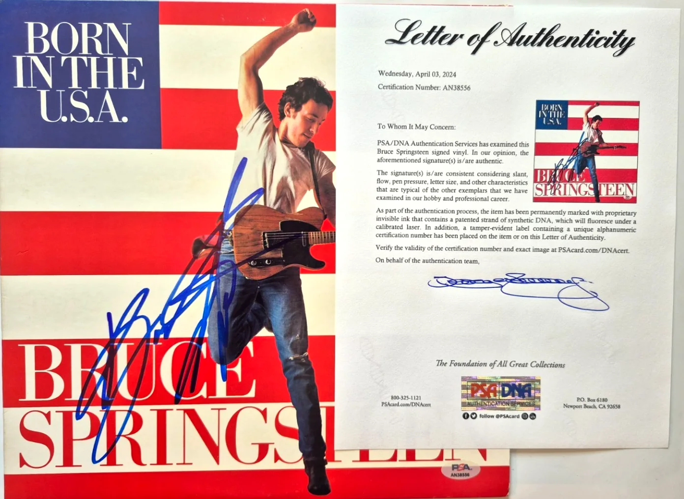 BRUCE SPRINGSTEEN SIGNED AUTOGRAPHED BORN IN THE USA SINGLE ALBUM RARE PSA LOA, изображение 2