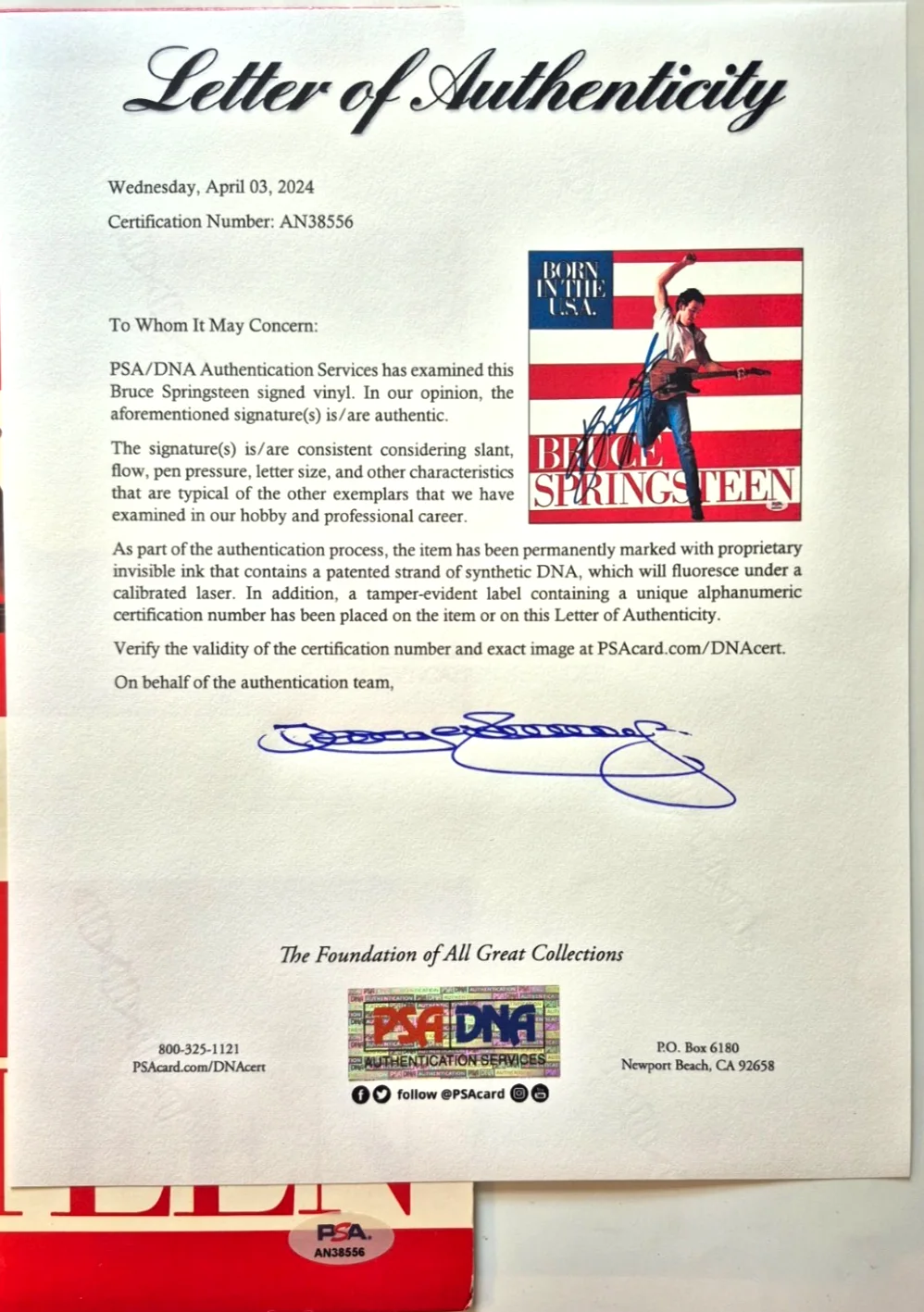 BRUCE SPRINGSTEEN SIGNED AUTOGRAPHED BORN IN THE USA SINGLE ALBUM RARE PSA LOA, изображение 4