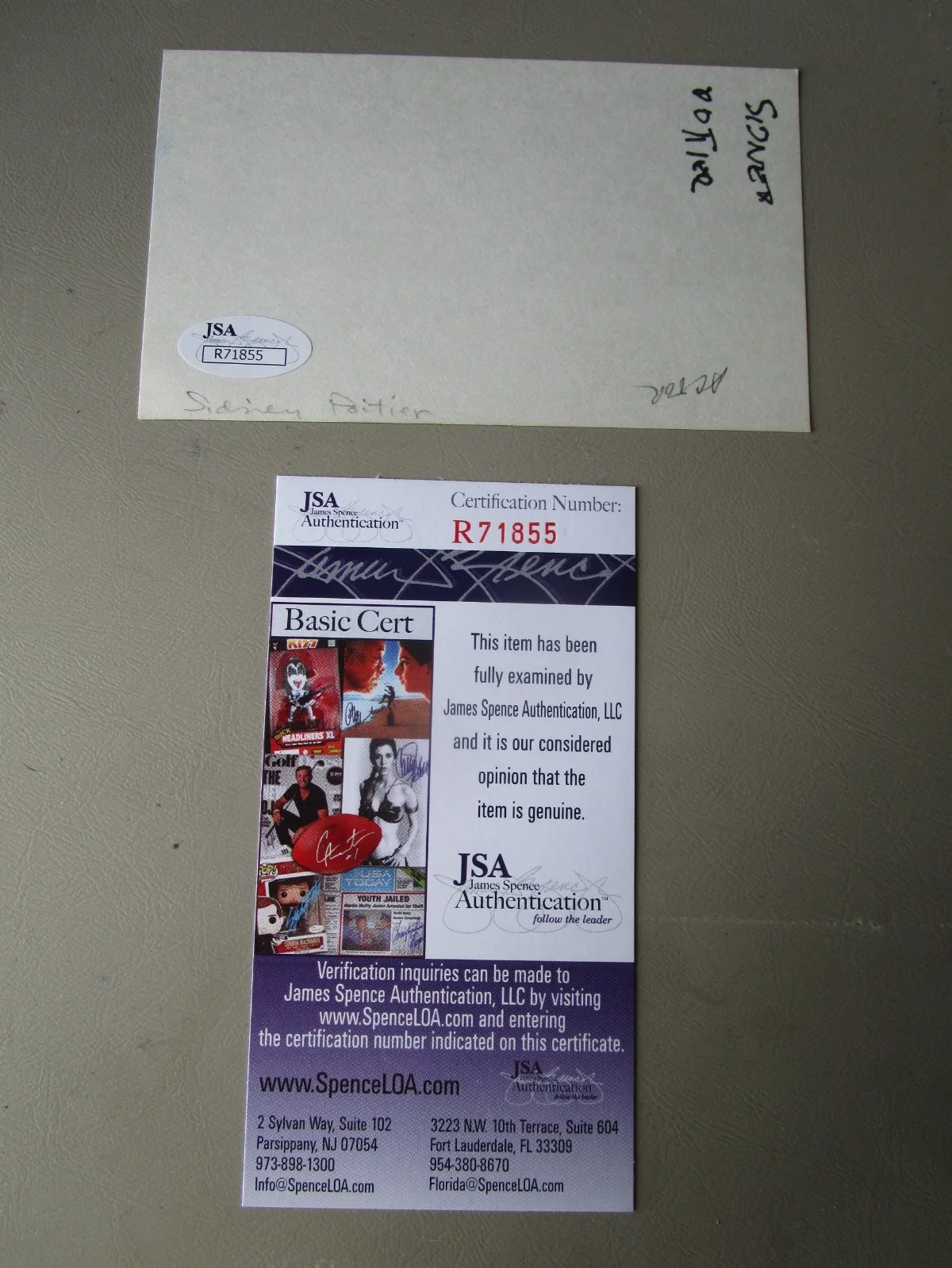 Sydney Portier Autographed Index Card-JSA Authenticated, image 2