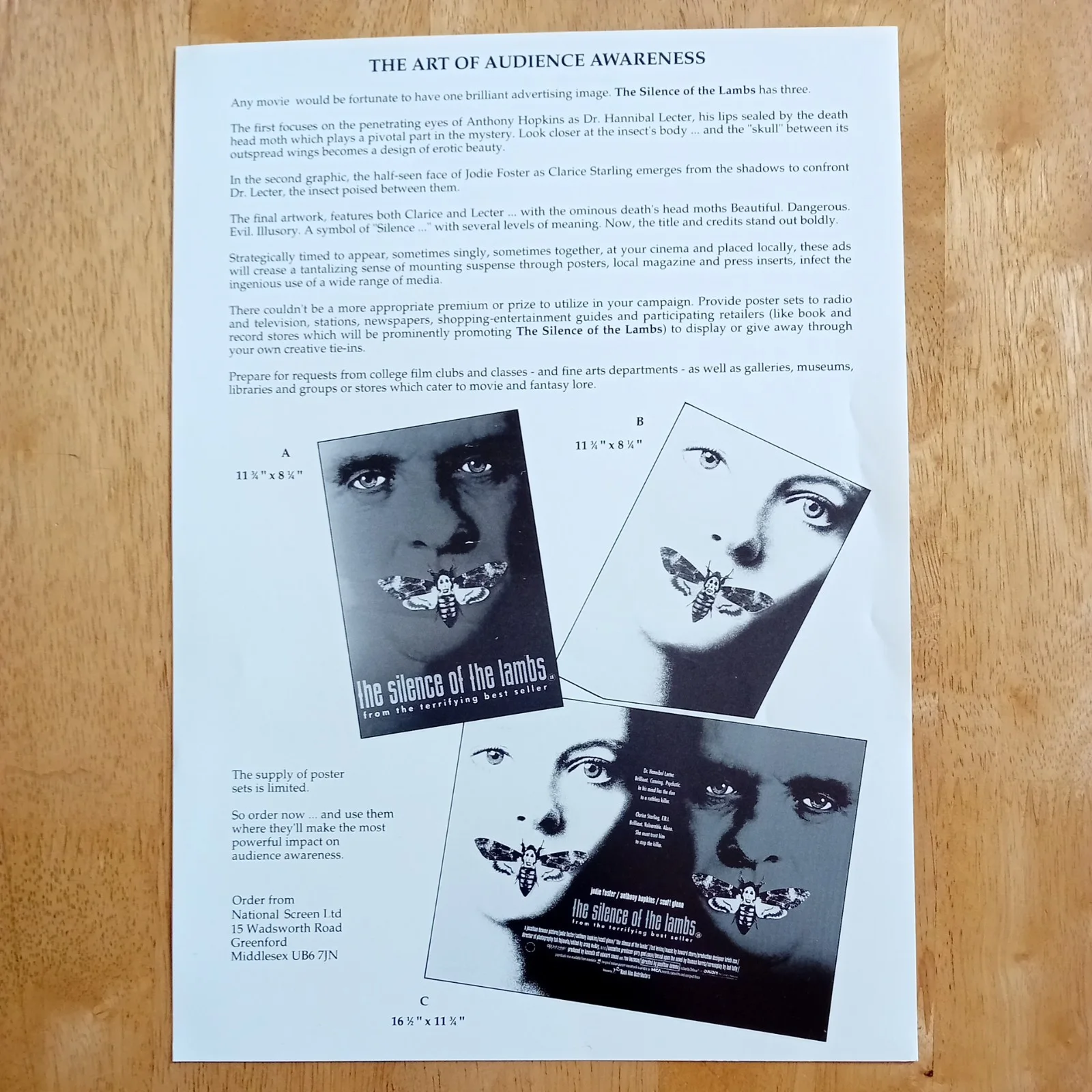 The Silence of the Lambs - UK Cinema Promotion Guide / Press Kit, изображение 5