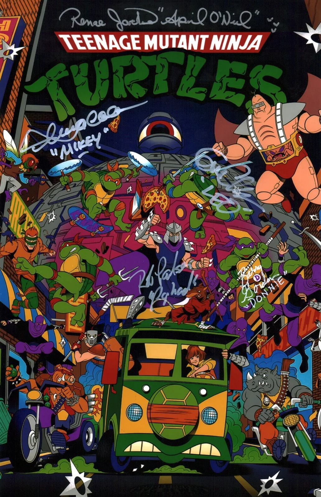 Cam Clarke, Rob Paulsen, Barry Gordon, Townsend Coleman, Jacobs — Teenage Mutant Ninja Turtles 11x17 Photo Poster Cast x5 JSA Certified Autograph