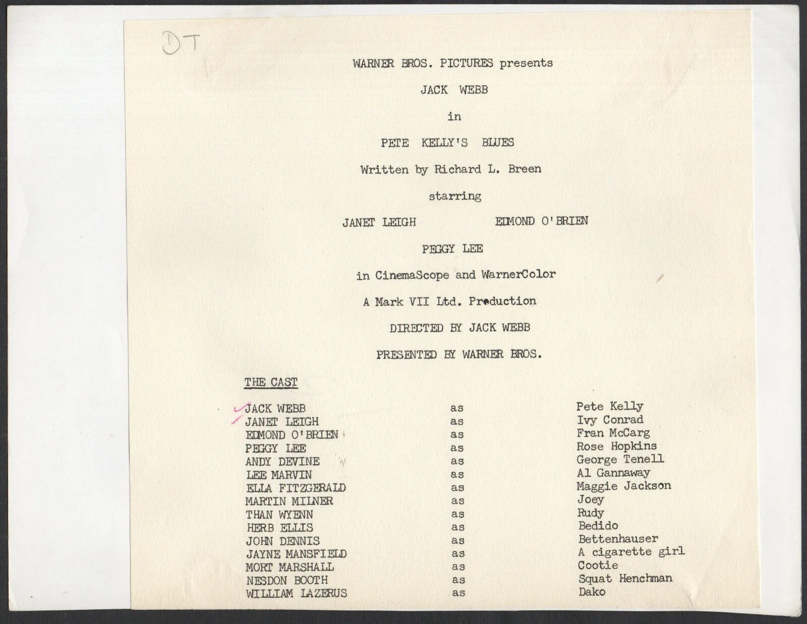PETE KELLY’S BLUES 1955 Jack Webb, Janet Leigh 10x8 STILL, изображение 2