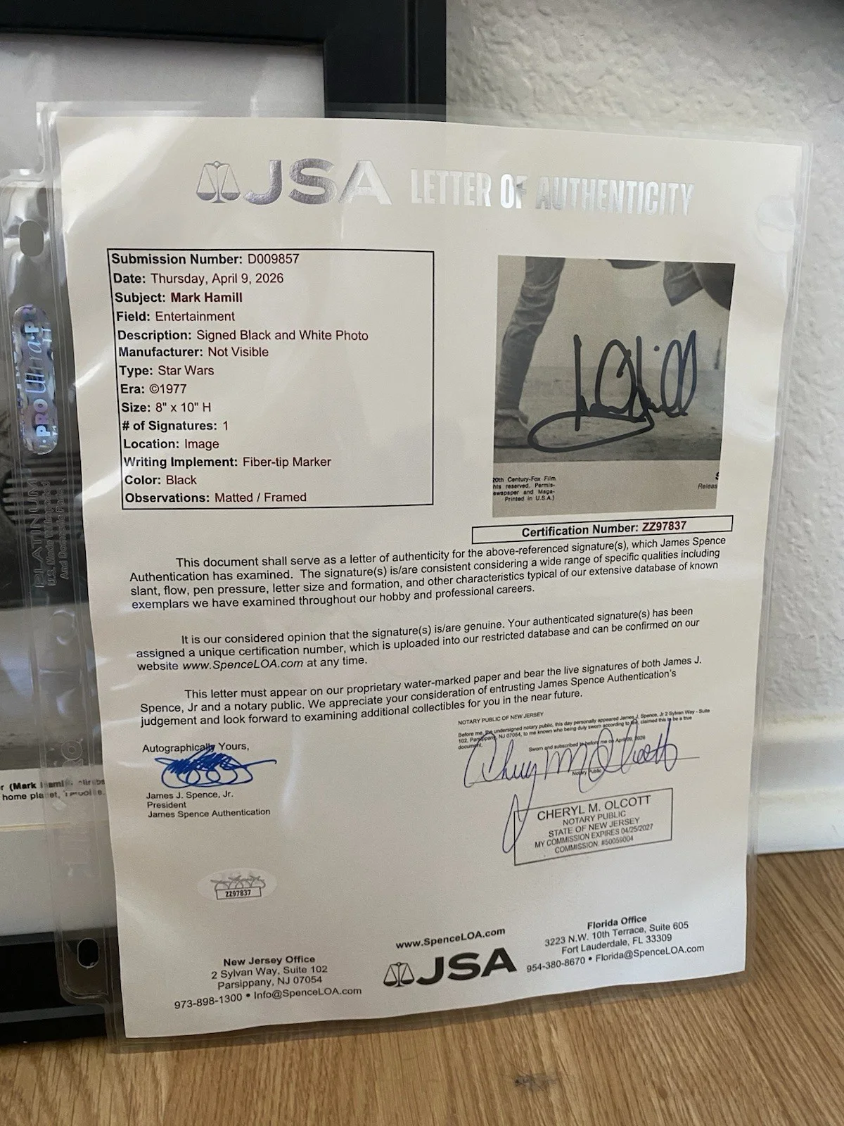 Star Wars Photo Signed by Mark Hamill JSA Letter of Authenticity, изображение 5