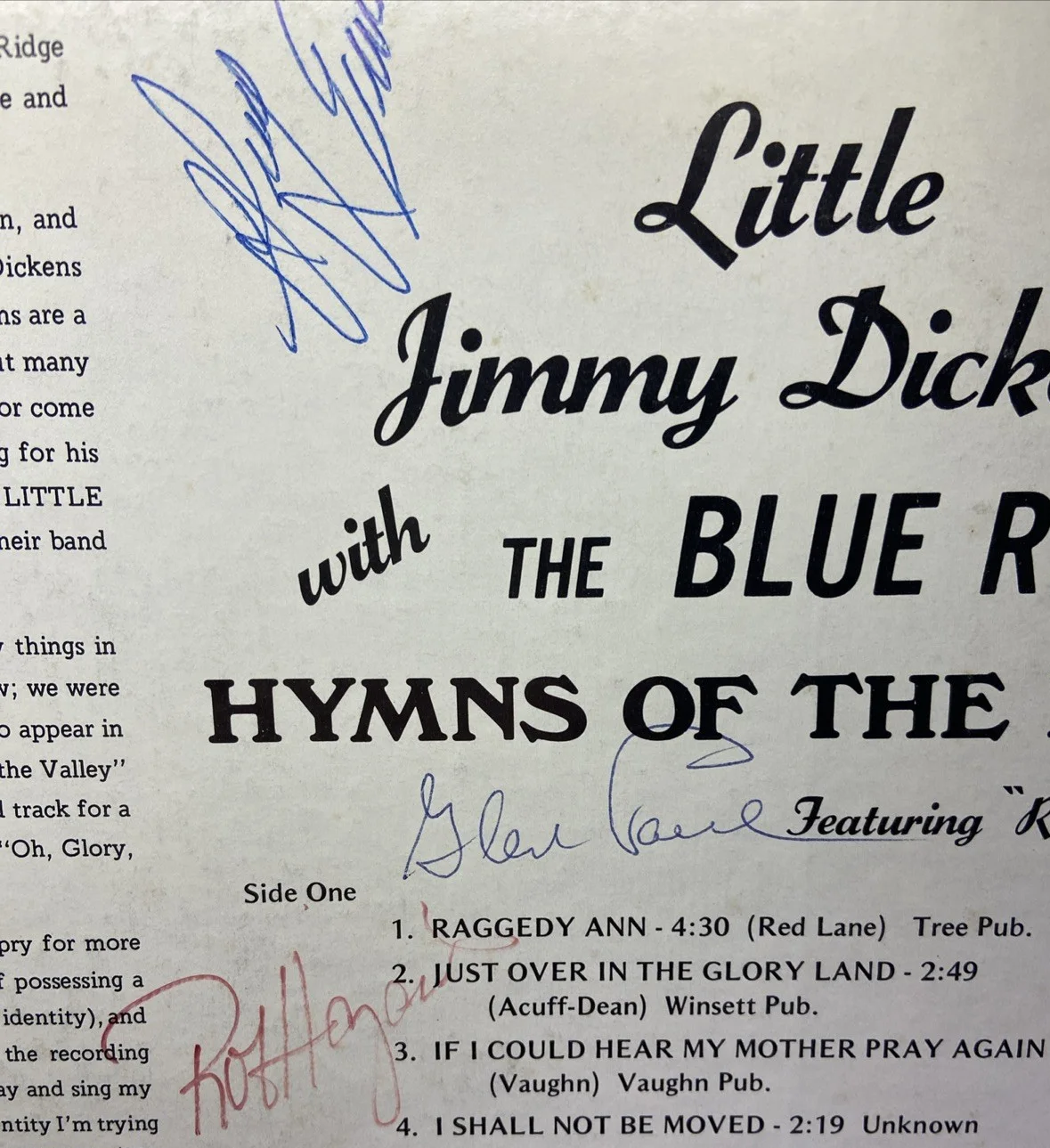 Little Jimmy Dickens & Blue Ridge Band Signed Album "Hymns of the Hour", изображение 4