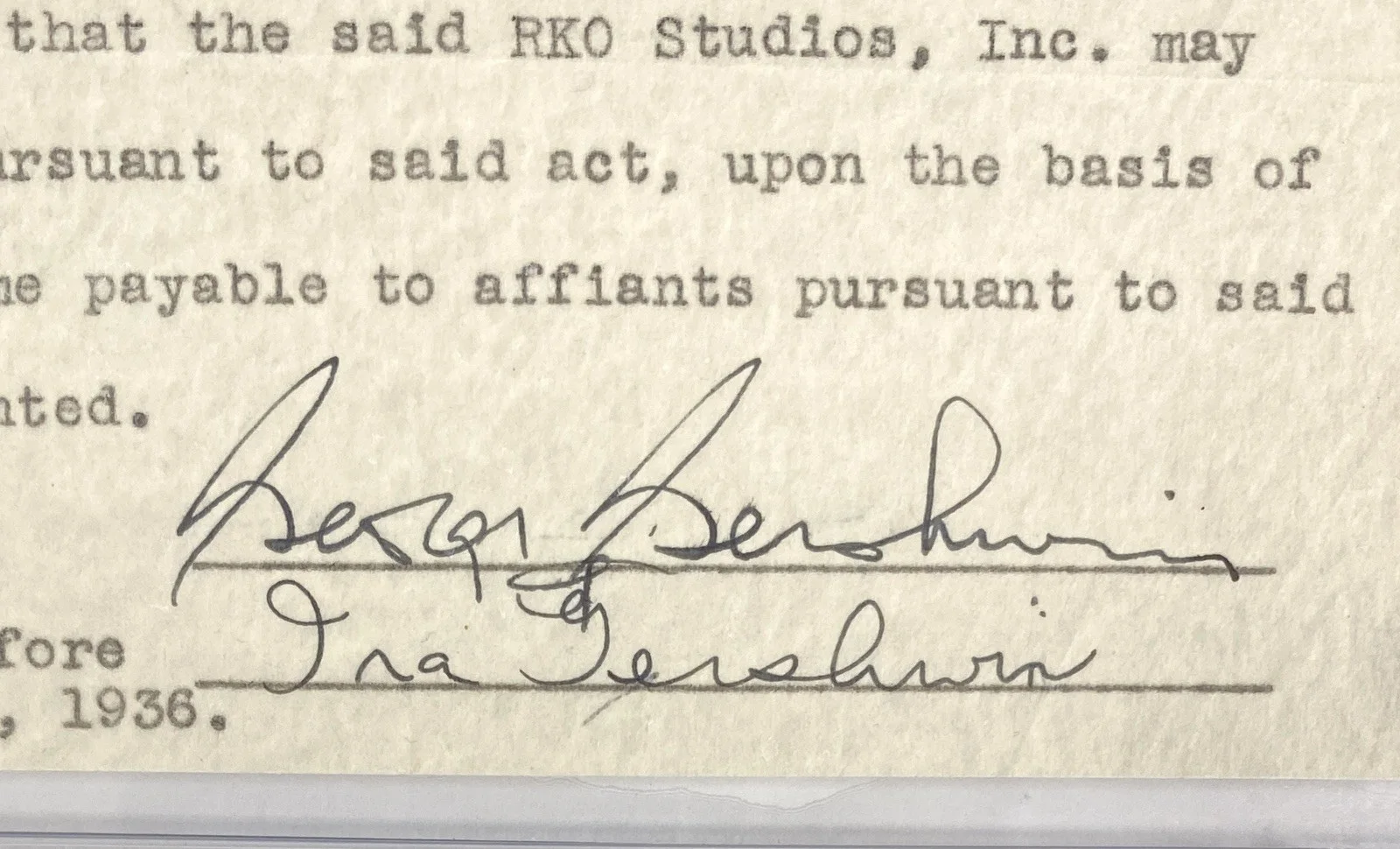 George & Ira Gershwin Signed RKO Studios Document - PSA 9!, image 2