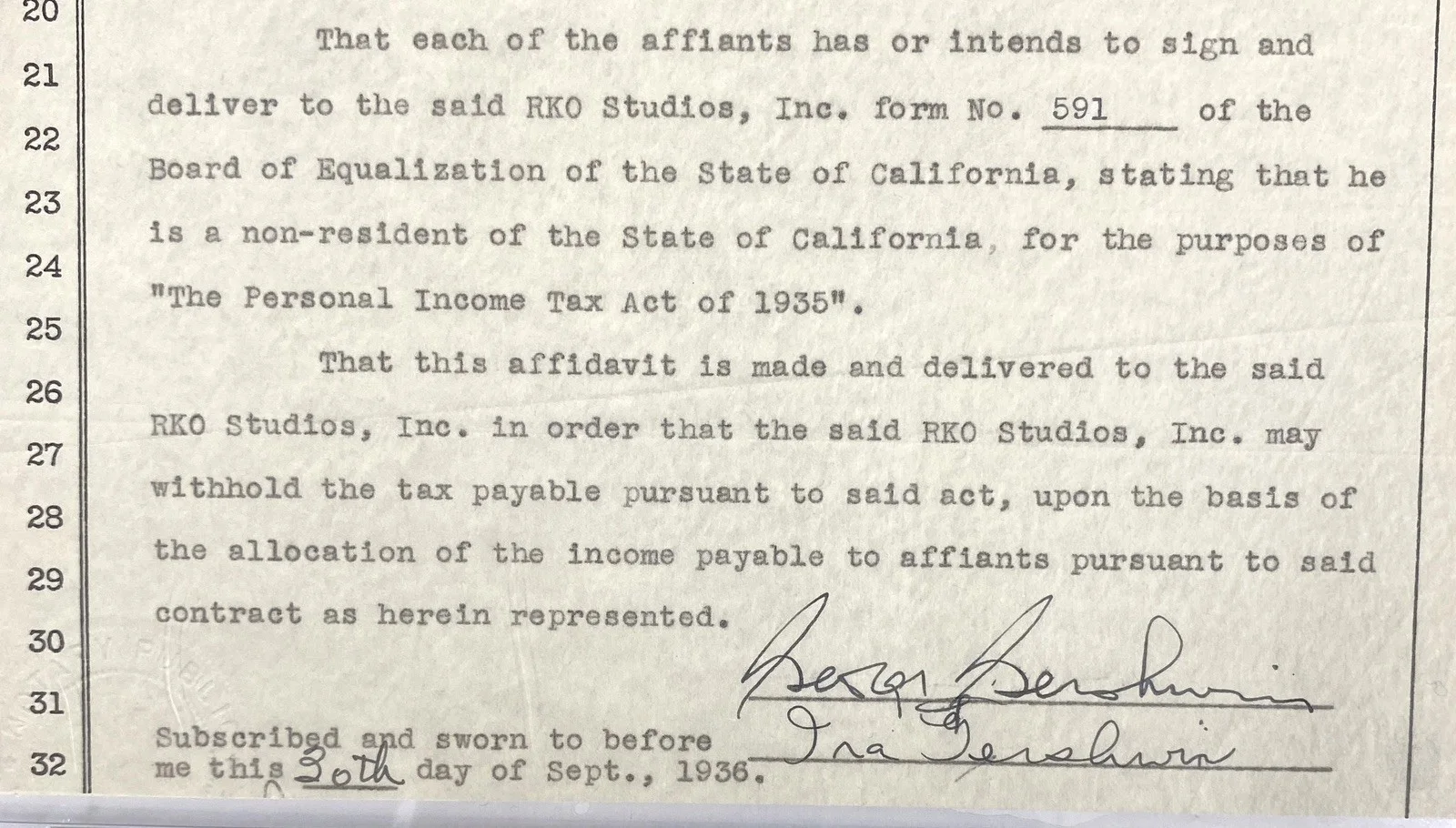 George & Ira Gershwin Signed RKO Studios Document - PSA 9!, image 3