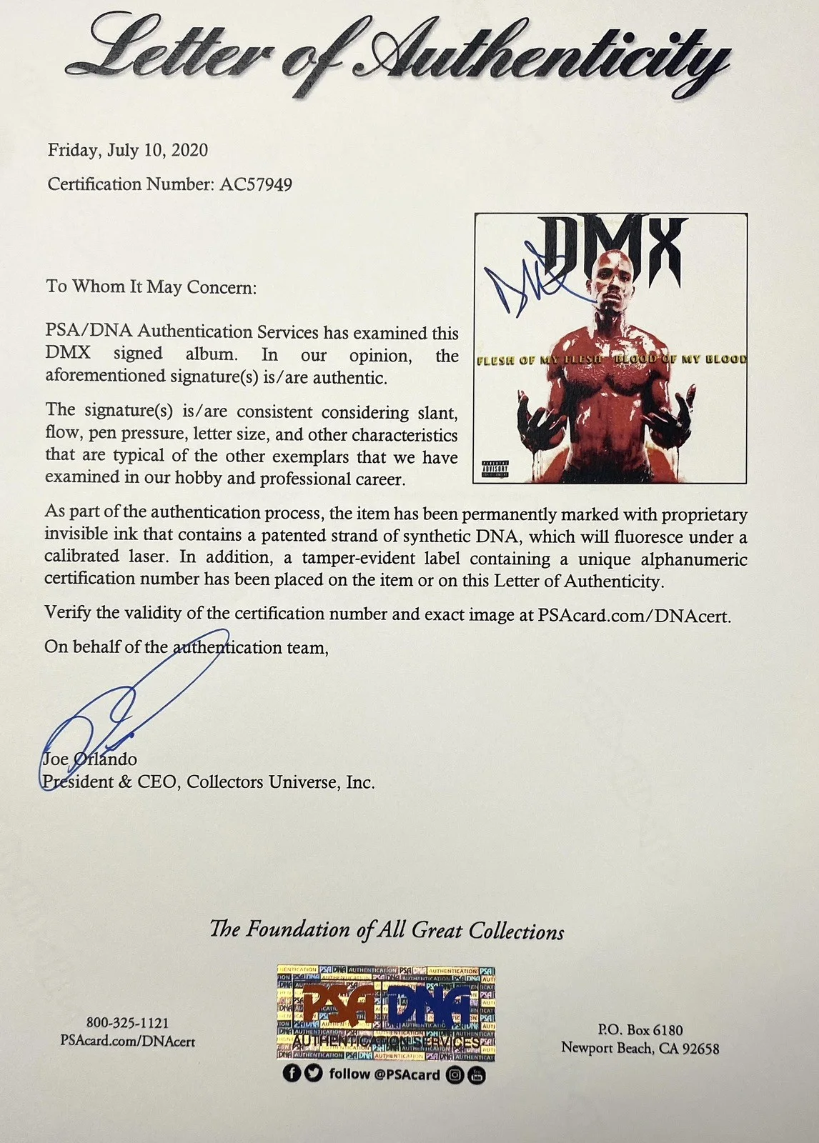 DMX — DMX Signed “Flesh of My Flesh, Blood of My Blood” Album - PSA, изображение 3
