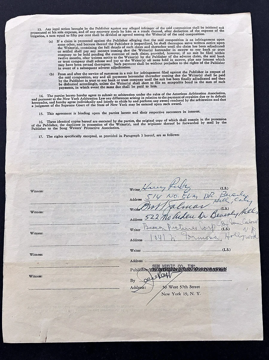 Harry Ruby, Bert Kalmar — (Groucho Marx) Signed 1947 Songwriters Contract GO WEST YOUNG MAN in Casablanca, изображение 2