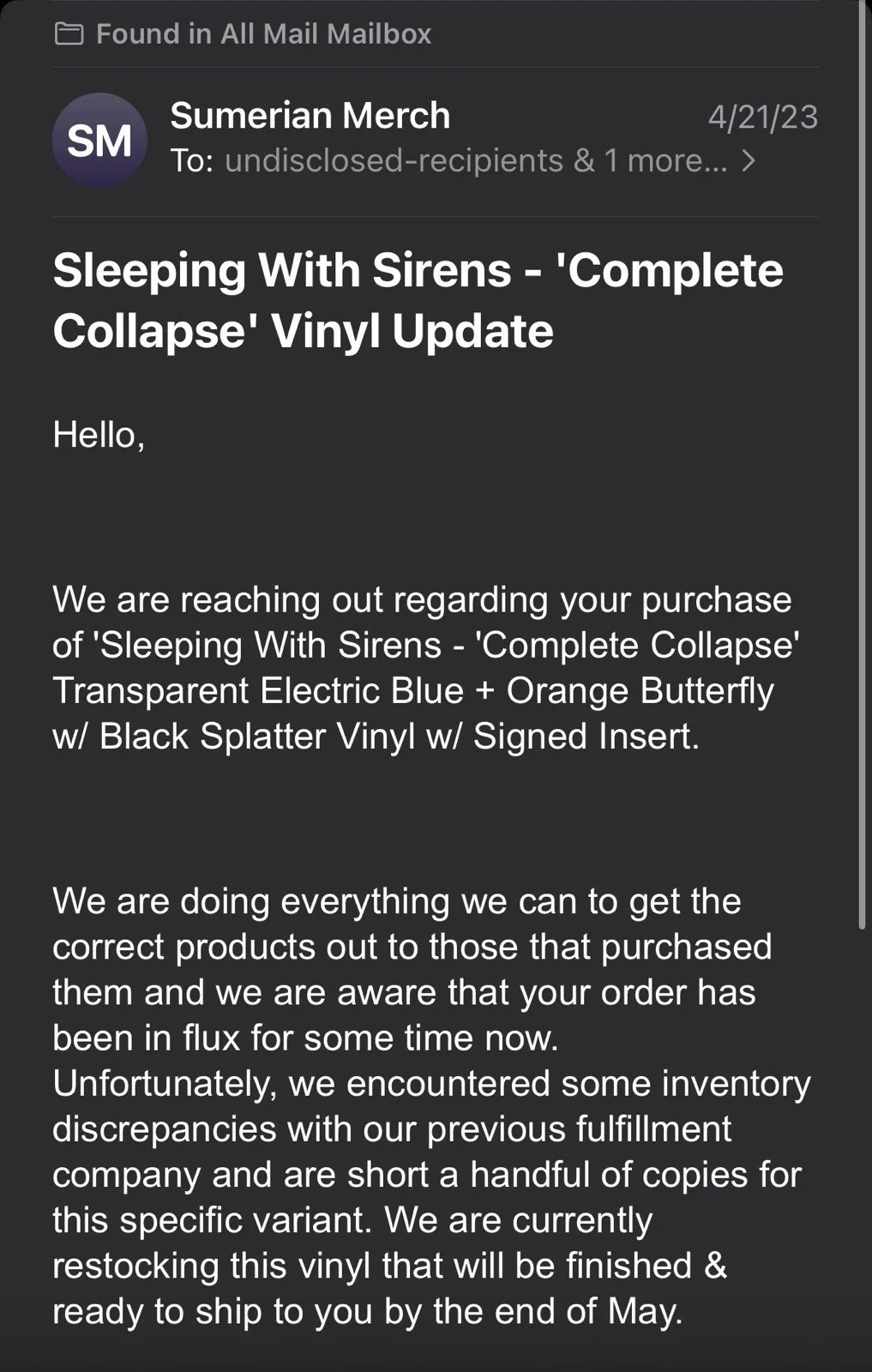 Sleeping With Sirens Complete Collapse Signed Colored Vinyl Record (send offers), image 5
