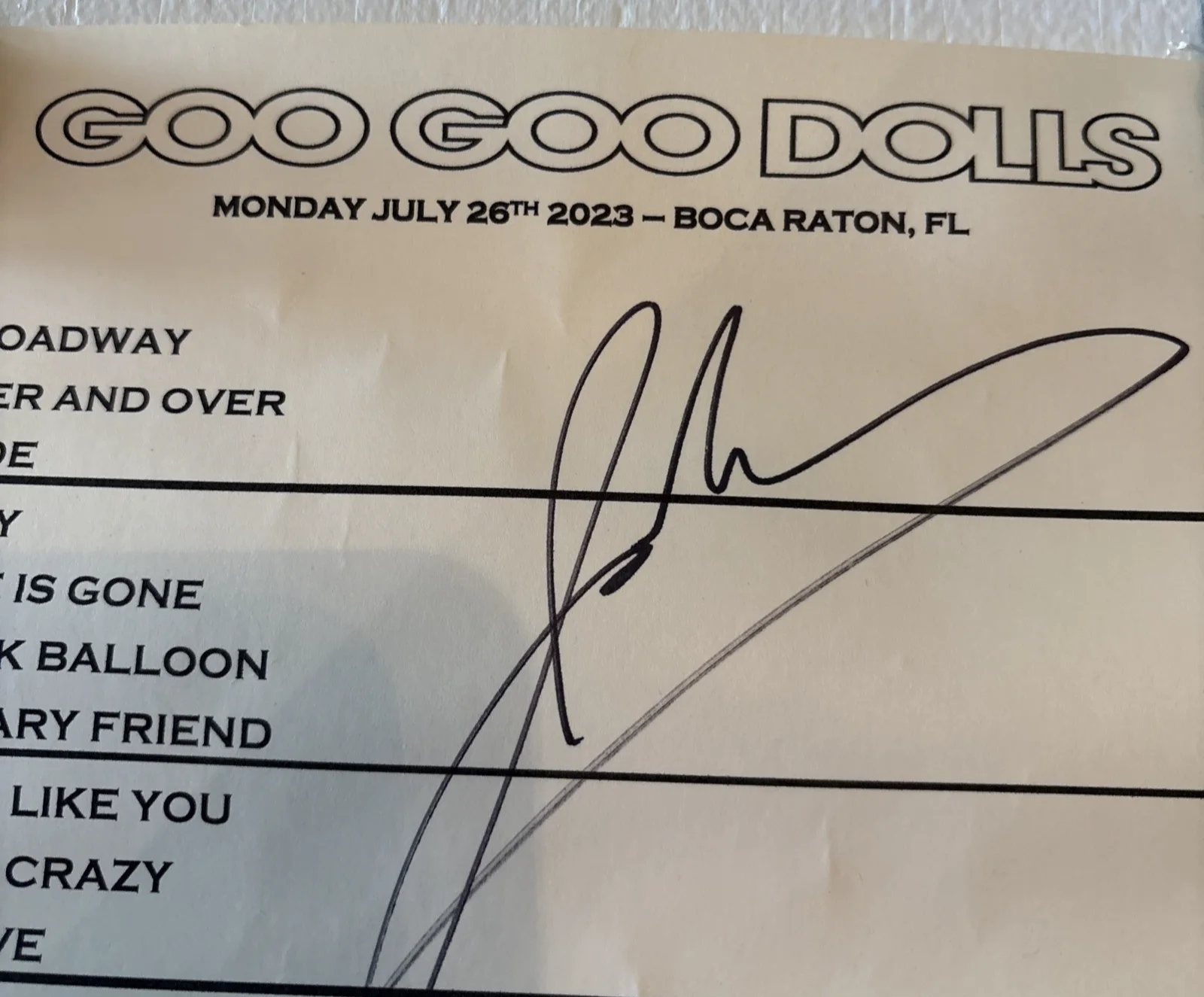 Goo Goo Dolls Signed Setlist • Johnny Rzeznik & Robbie Takac Autographs • 2023, изображение 4