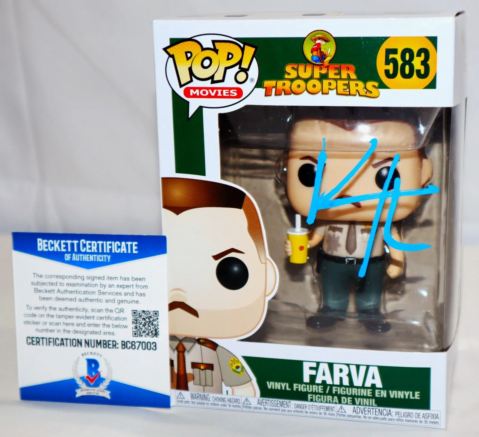 Kevin Heffernan — 🔥👮 RARE Kevin Heffernan Signed Super Troopers Farva Funko Pop Beckett PSA JSA, изображение 2