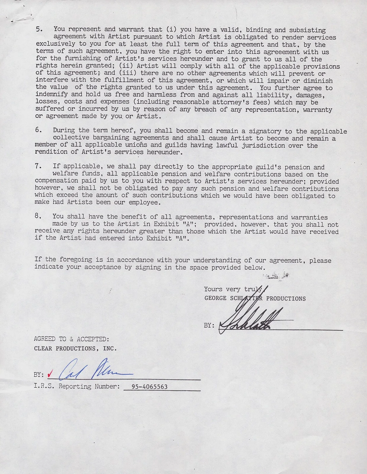 Carl Reiner — CARL REINER - CONTRACT DOUBLE SIGNED 05/14/1987, image 4