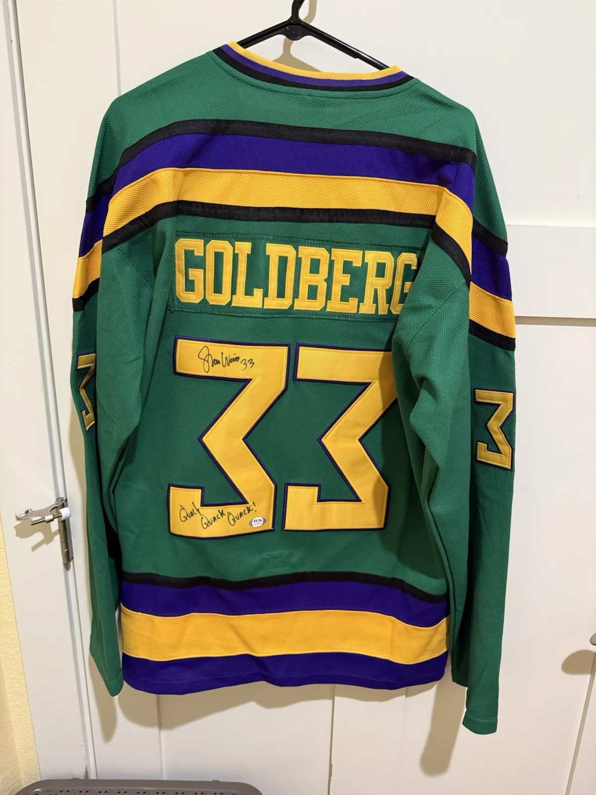 Shaun Weiss — Signed Shaun Weiss Autographed Inscriptions Mighty Ducks Goldberg Jersey PSA COA, image 2