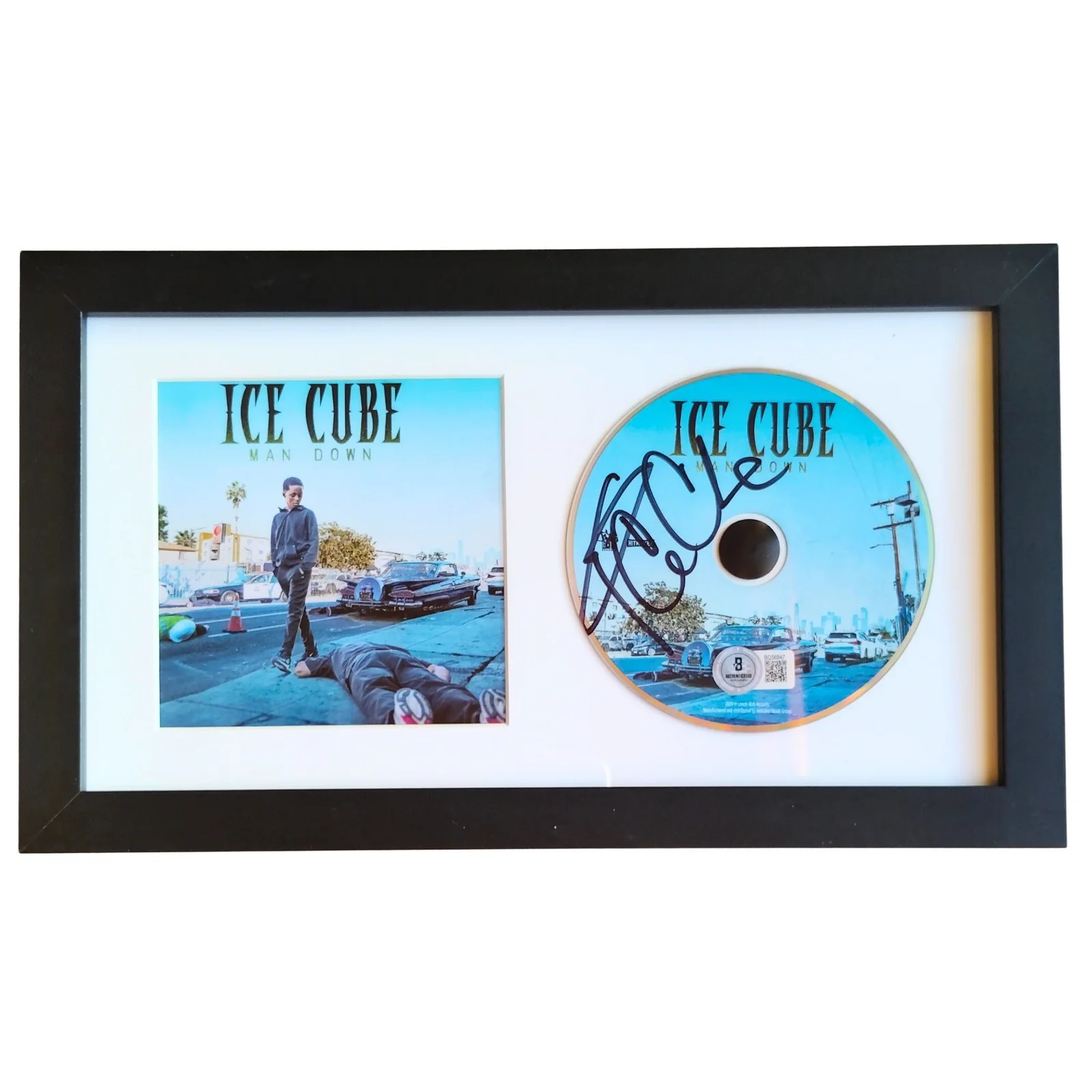 Ice Cube — Ice Cube Signed Man Down Framed CD Booklet Beckett BAS COA Rap Hip Hop Autograph