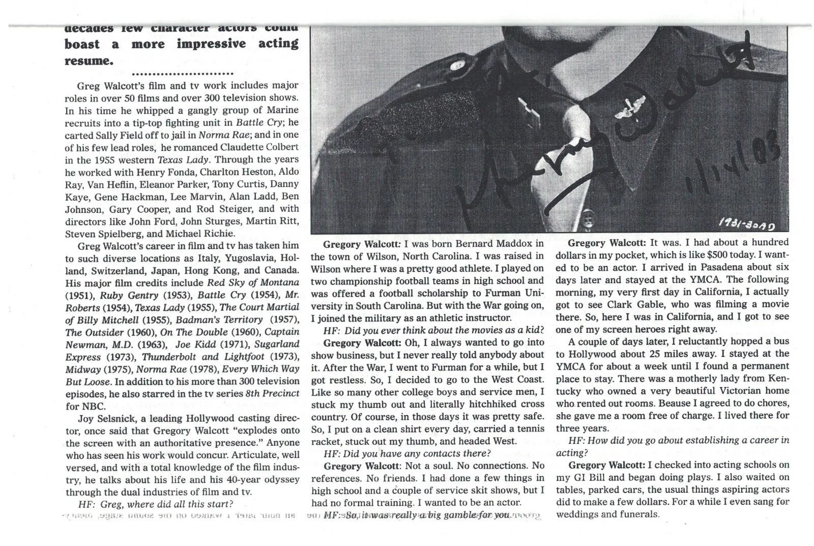 Gregory Walcott — GREGORY WALCOTT Autograph Plan 9 From Outer Space FREE SHIPPING! Clint Eastwood, image 4