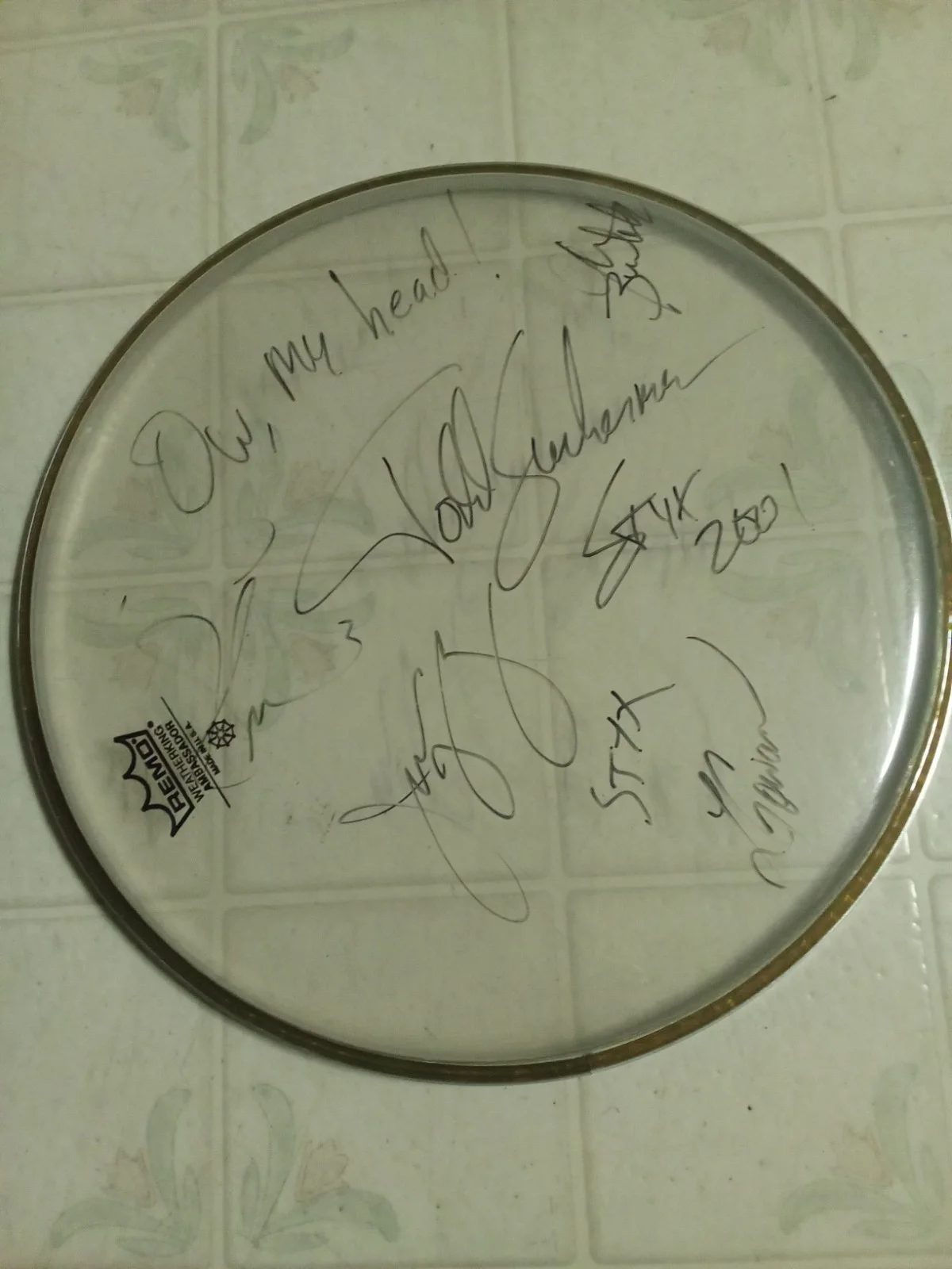 STYX Drumhead Used Remo Signed By Members Vintage 2001 12-inch, изображение 3