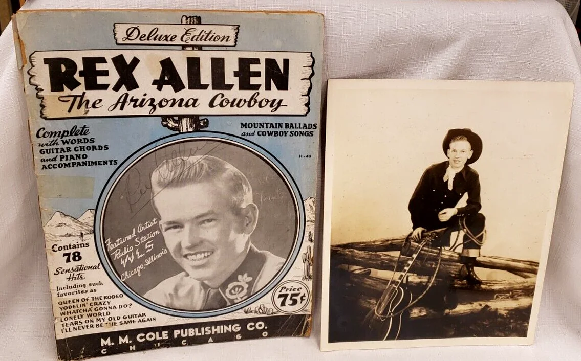 REX ALLEN — 1946 REX ALLEN SINGING ARIZONA COWBOY SIGNED 8x10 PHOTO & SONGBOOK, Autographed, изображение 2