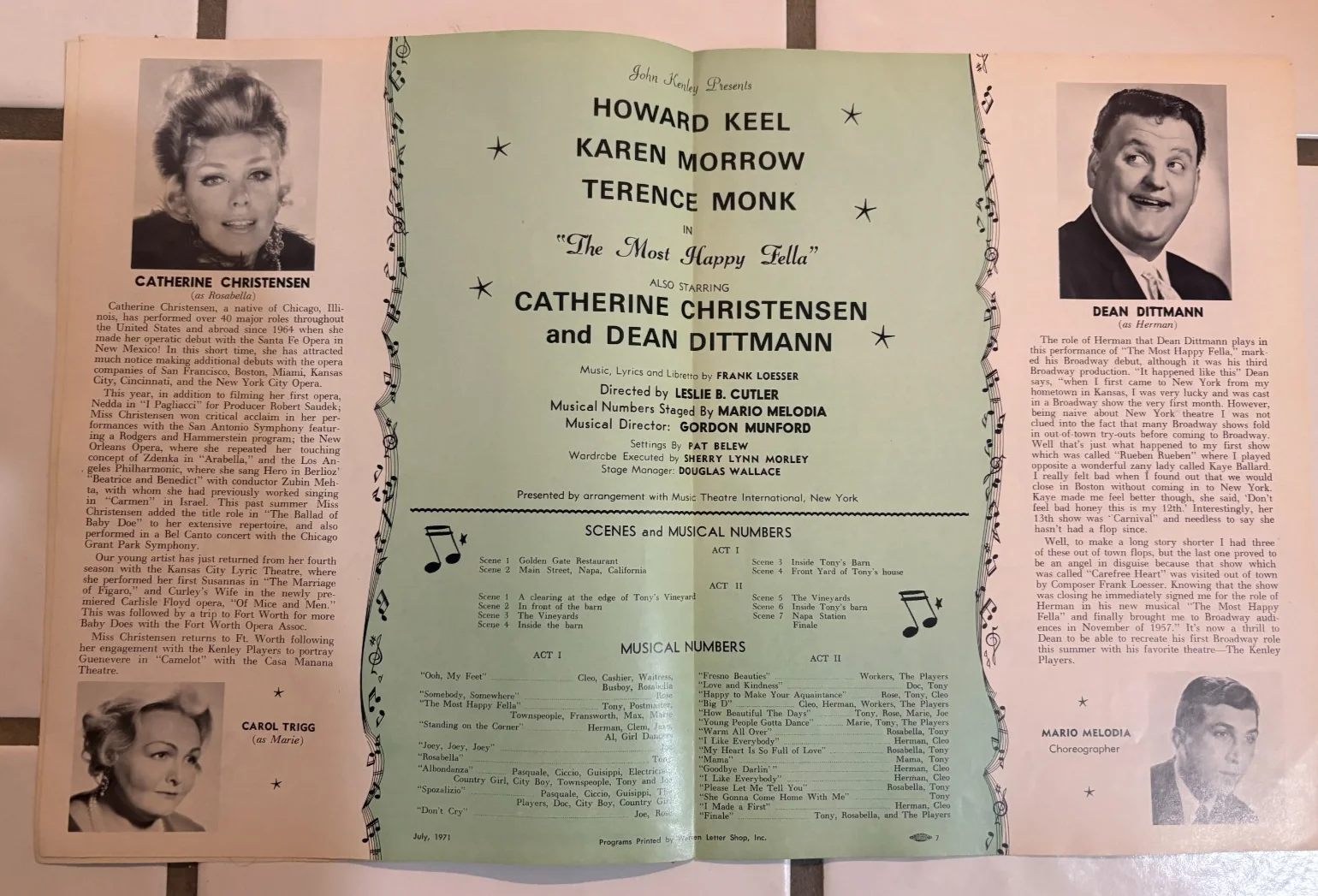Howard Keel — * 1971 THE MOST HAPPY FELLA Program SIGNED Howard Keel Karen Morrow Terence Monk, изображение 3