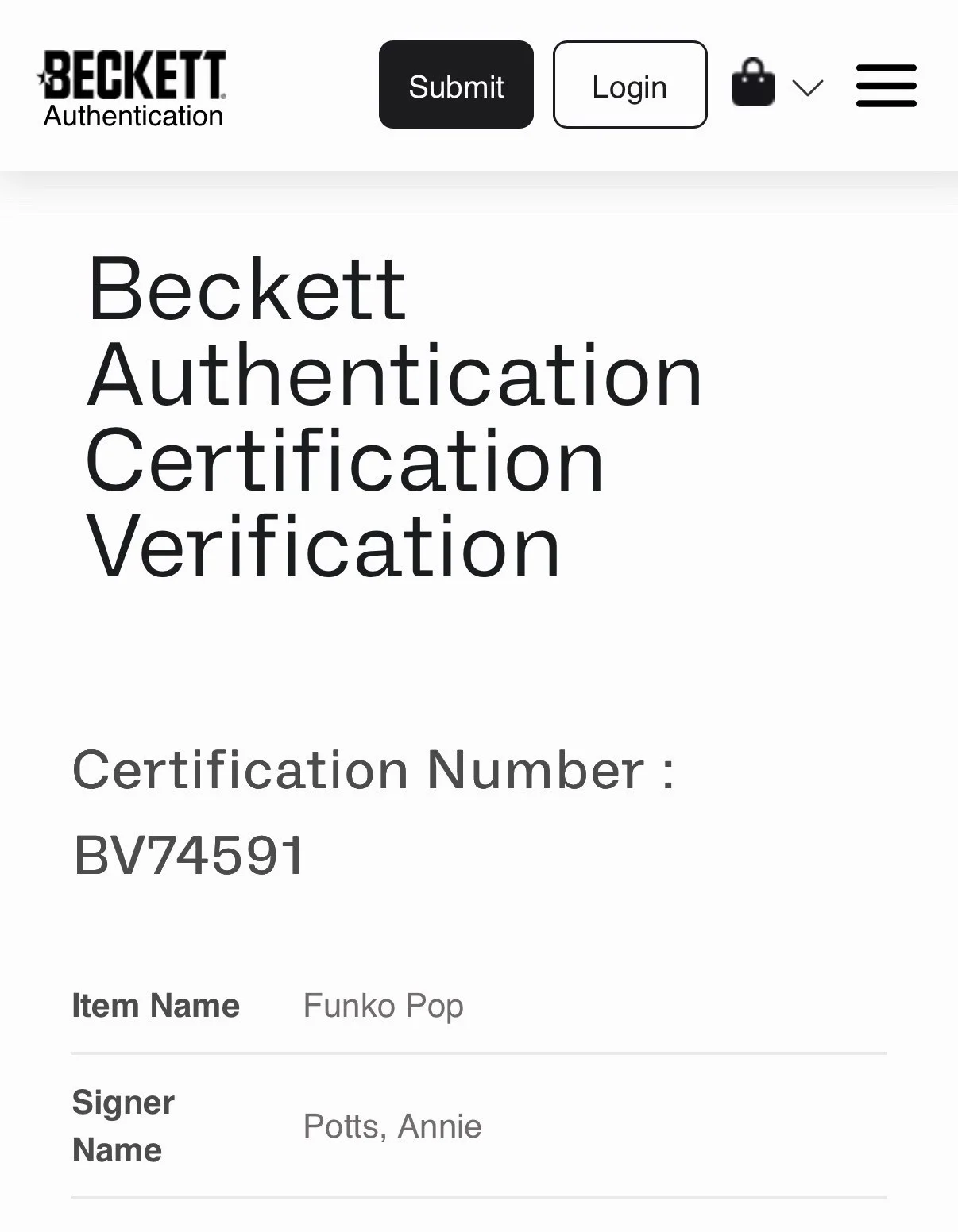 Annie Potts — Funko Pop! #524 Toy Story 4, Bo Peep, Signed by Annie Potts, Beckett COA, image 4