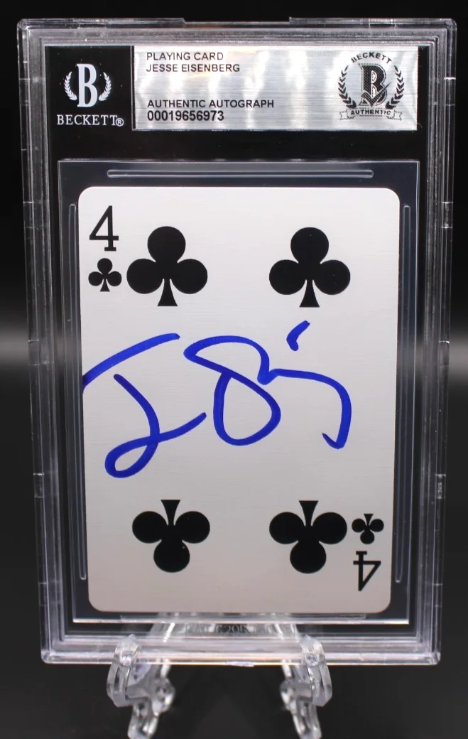 JESSE EISENBERG SIGNED NOW YOU SEE ME MAGIC PLAYING CARD BAS BGS BECKETT SLABBED, image 2