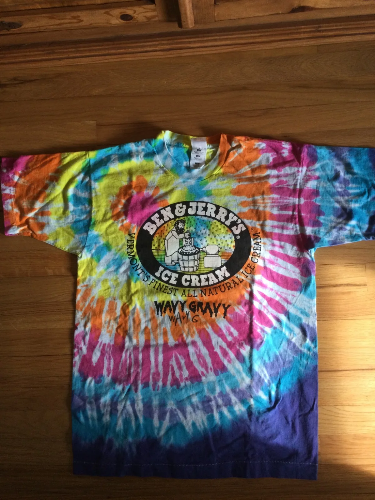 WAVY GRAVY PERSONALLY AUTOGRAPHED BEN AND JERRYS TYE DYE TSHIRT SIZE L NEW, изображение 3