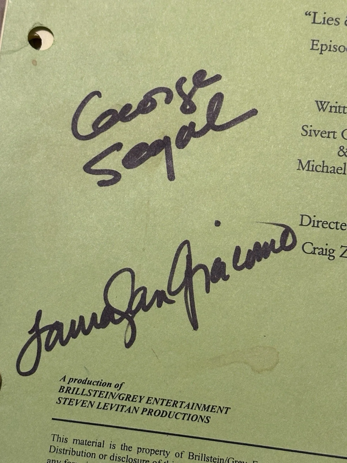 Wendie Malick, George Segal, Laura San Giacomo — Signed Just Shoot Me Script “Lies & Dolls” 1998 Wendie Malick George Segal + Cas, изображение 3