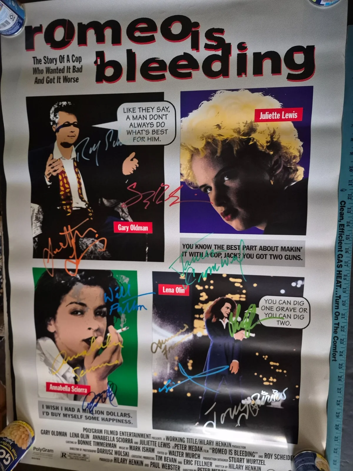 EKIM=INVENTORY — ROMEO IS BLEEDING CAST SIGNED MOVIE POSTER- ekim