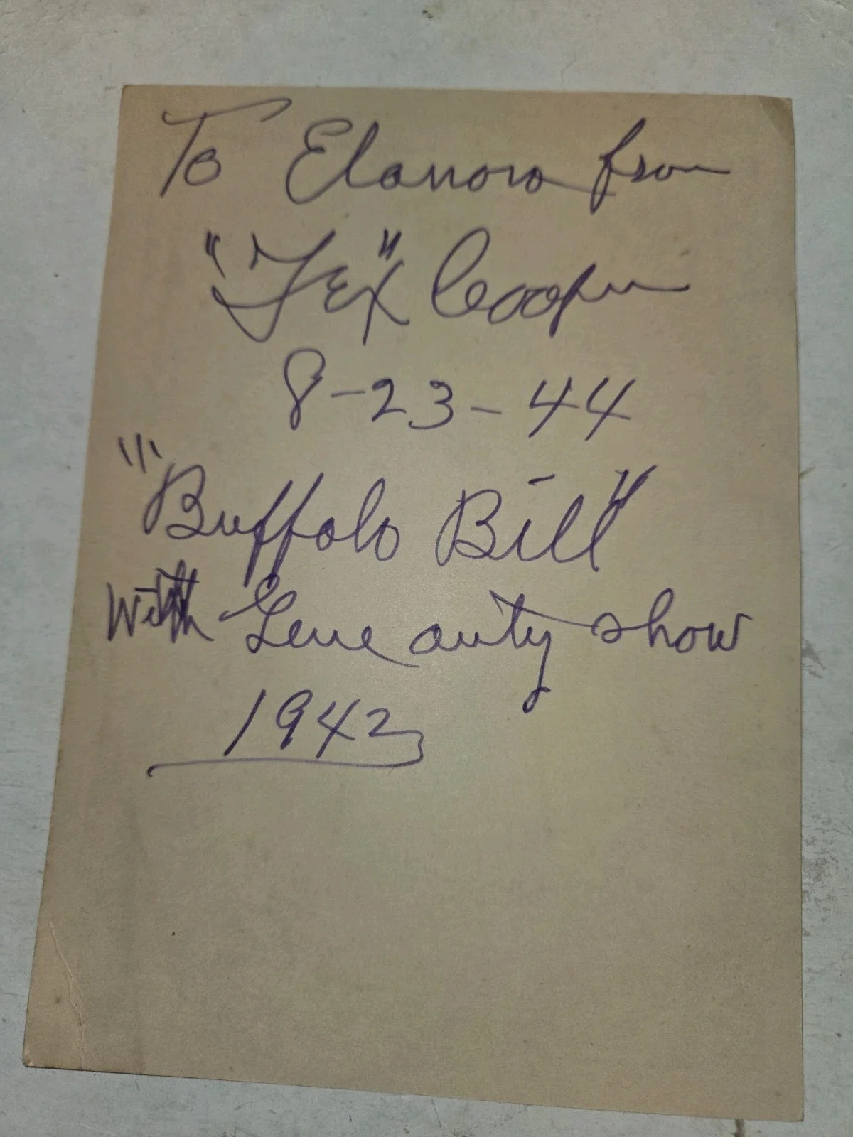 Tex Cooper Buffalo Bill — Vintage 1940's Tex Cooper Buffalo Bill Autograph Signature,Gene Autry Cavalcade, image 2